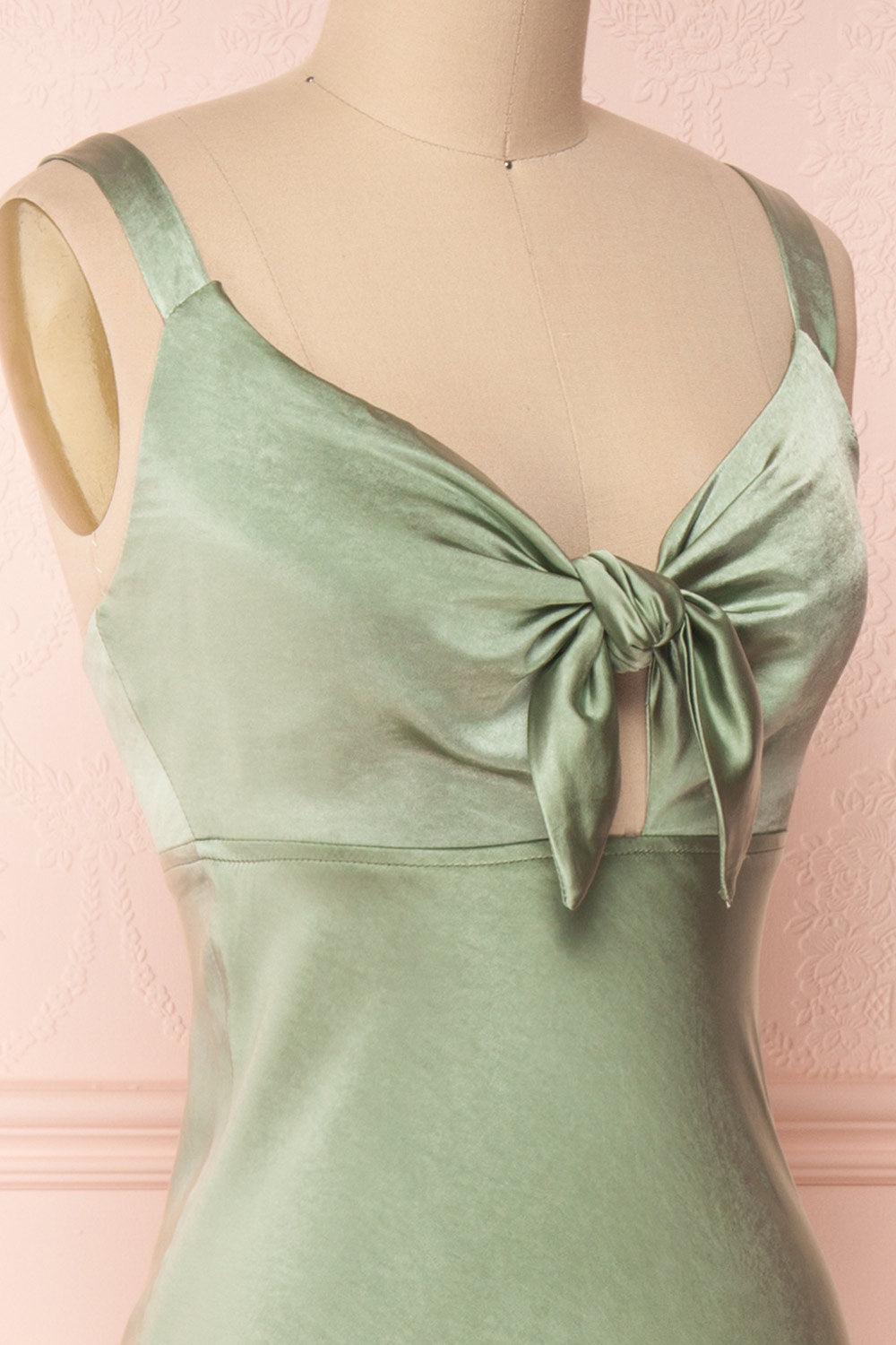 Sashiko Perido Olive Green Satin Midi Slip Dress | Boutique 1861