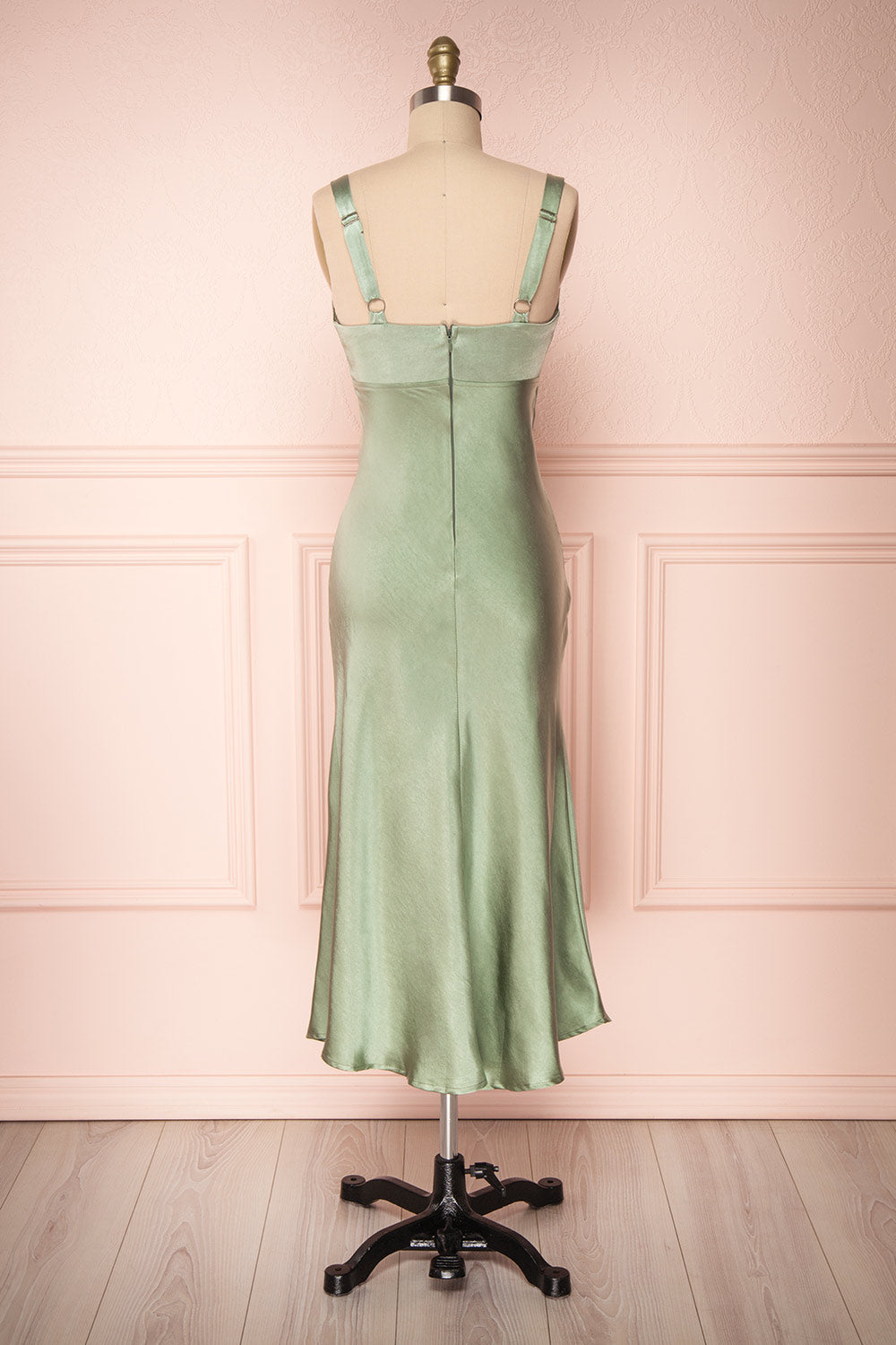 Sashiko Perido Olive Green Satin Midi Slip Dress | Boutique 1861