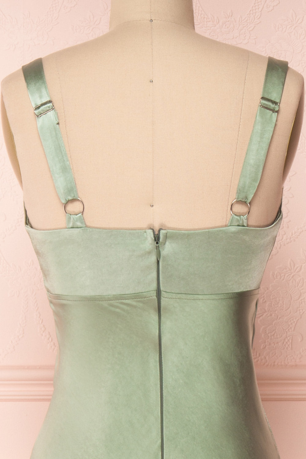 Sashiko Perido Olive Green Satin Midi Slip Dress | Boutique 1861