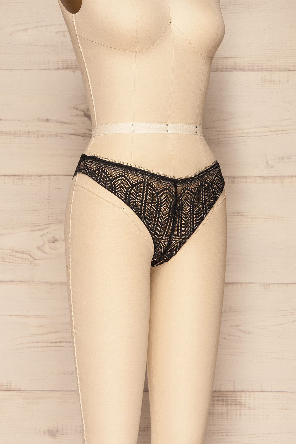 Satao Black & Beige Lace & Mesh Tanga Panty | La Petite Garçonne side view