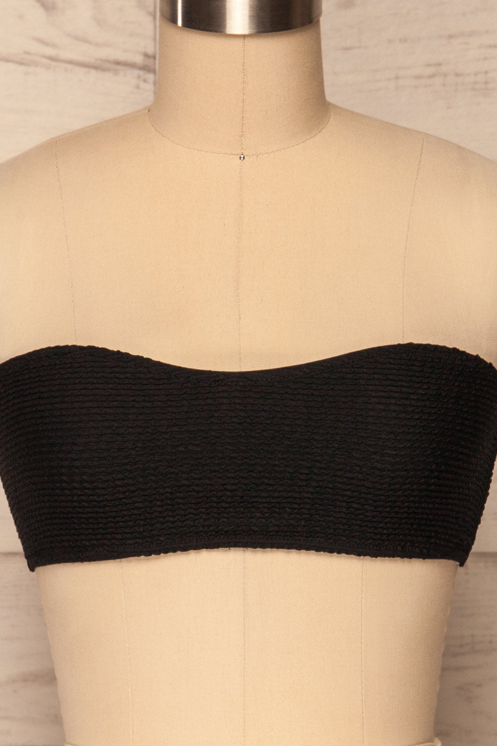 Selena Black Frills Tube Bikini Top | La petite garçonne front close up