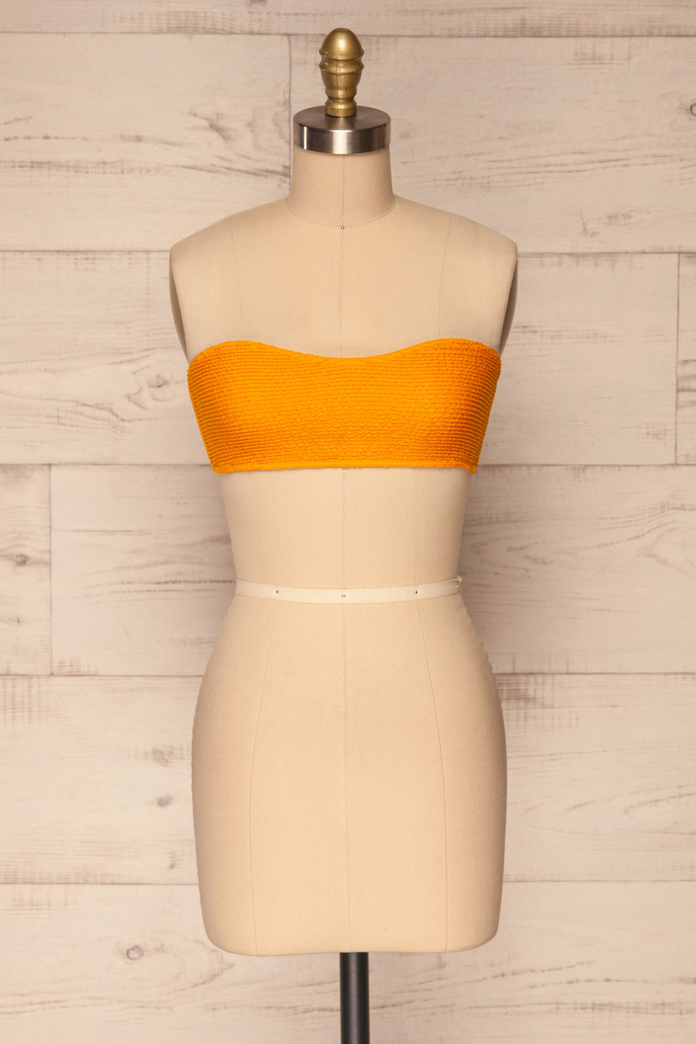 Selena Yellow Frills Tube Bikini Top | La petite garçonne front view