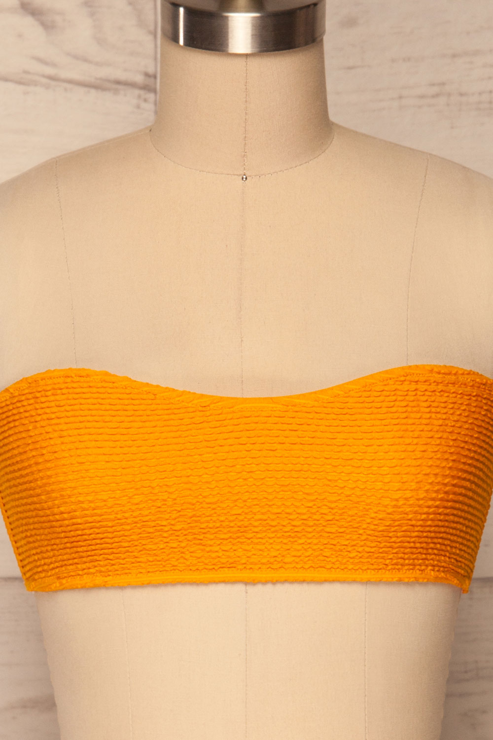 Selena Yellow Frills Tube Bikini Top | La petite garçonne front close up