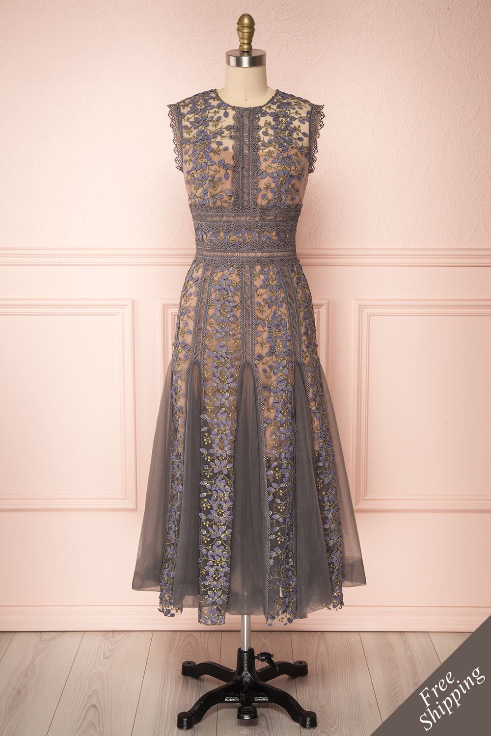 Selima | Grey Lace Dress