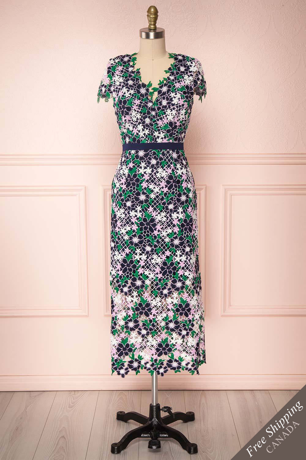 Semboka Colourful Crocheted Lace Fitted Midi Dress | Boutique 1861