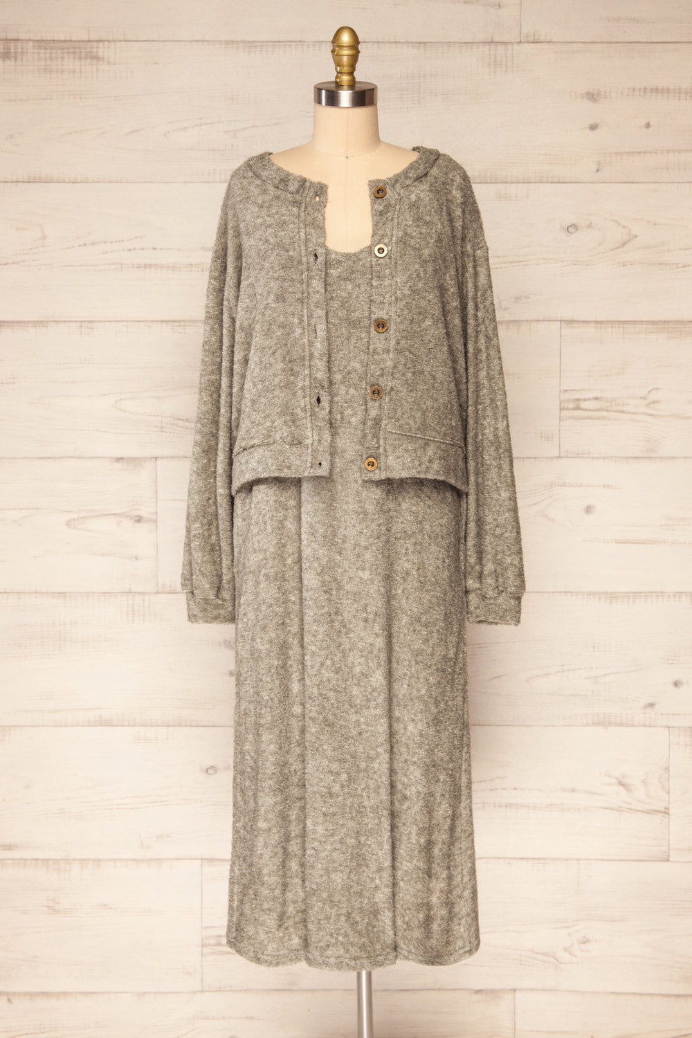 Set Diez Grey Textured Dress & Cardigan | La petite garçonne set face