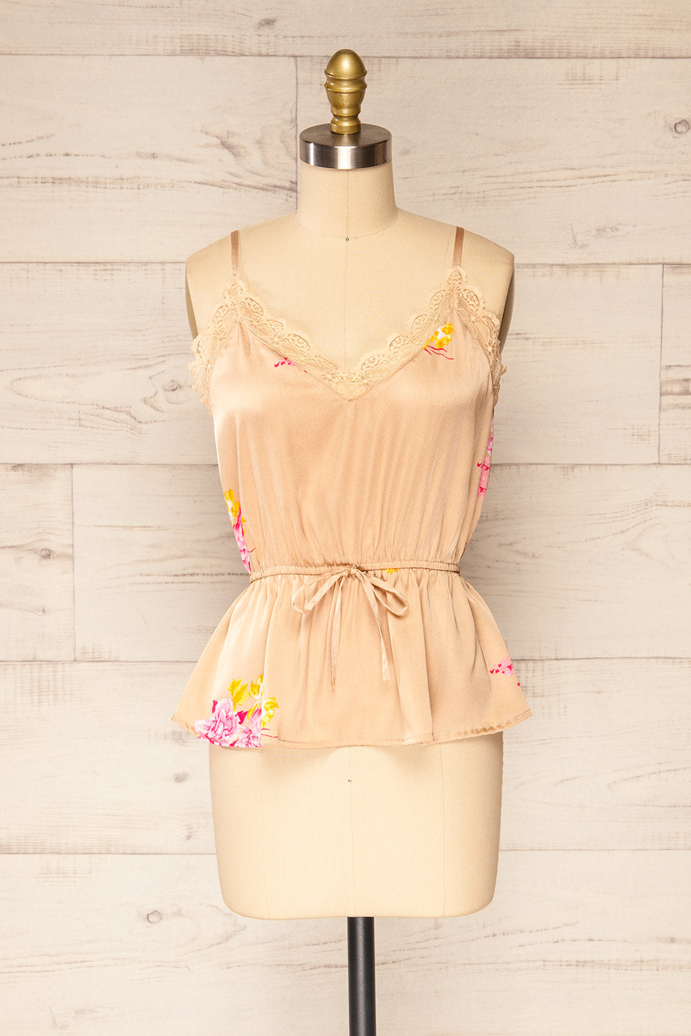 Set Eforie Satin Floral Tank Top And Bottom | La petite garçonne top front view