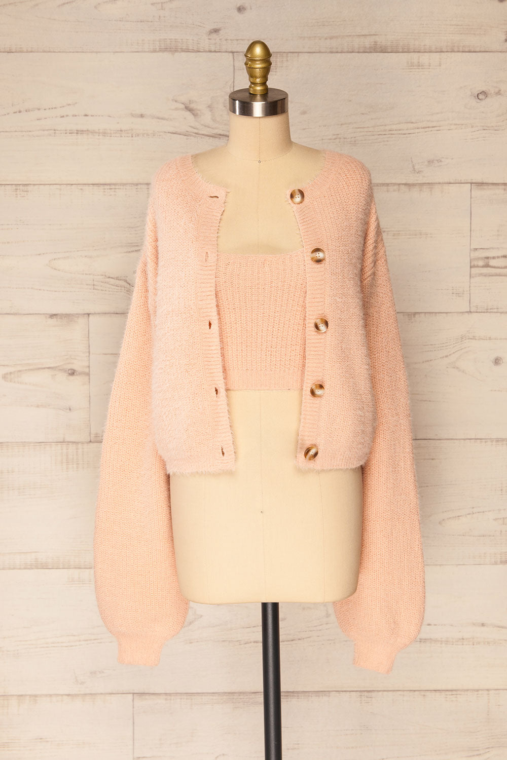 Set Ajka Pink Fuzzy Caridgan & Cami Set | La petite garçonne set