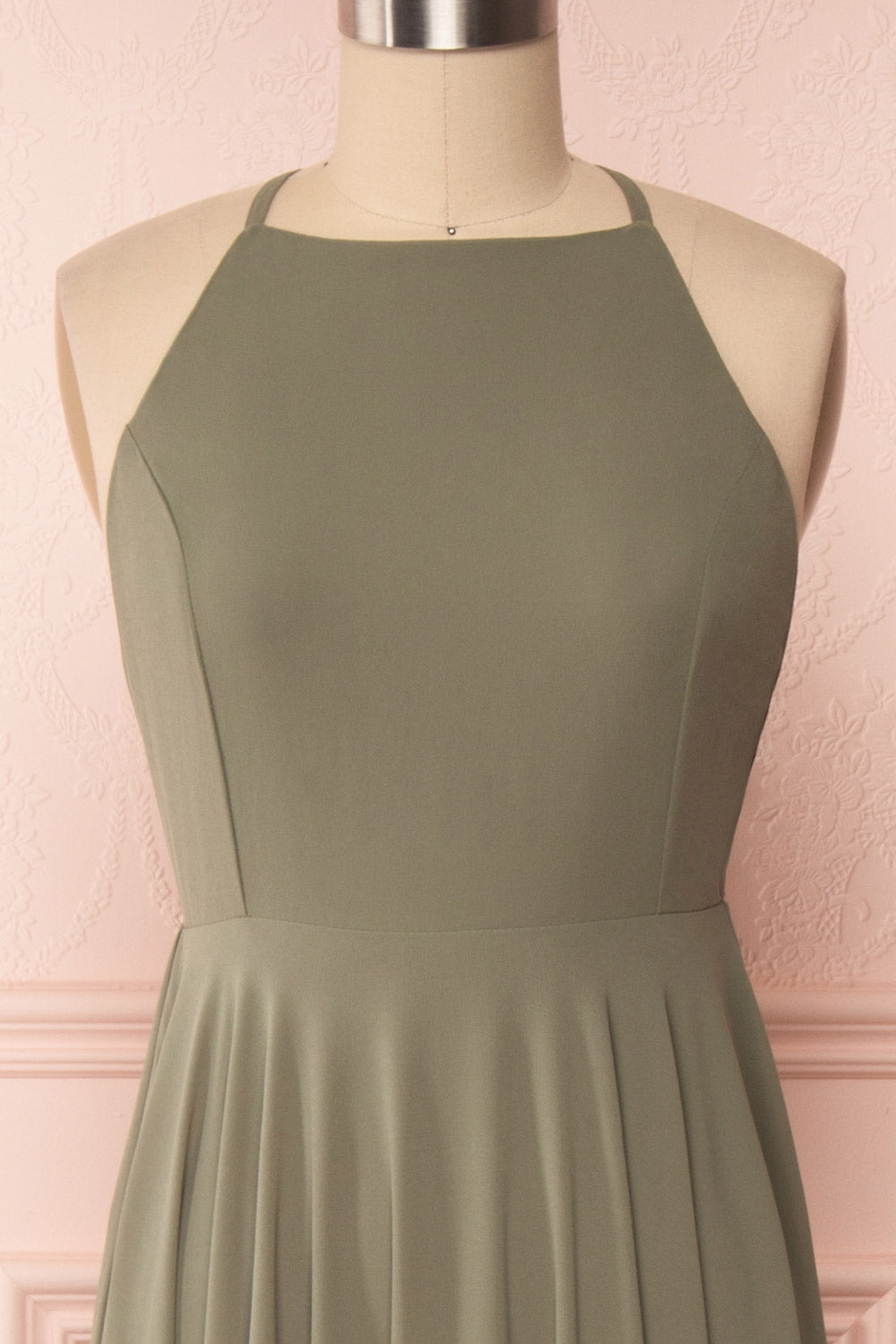 Shaynez Sage Green Empire A-Line Prom Dress front close up | Boutique 1861