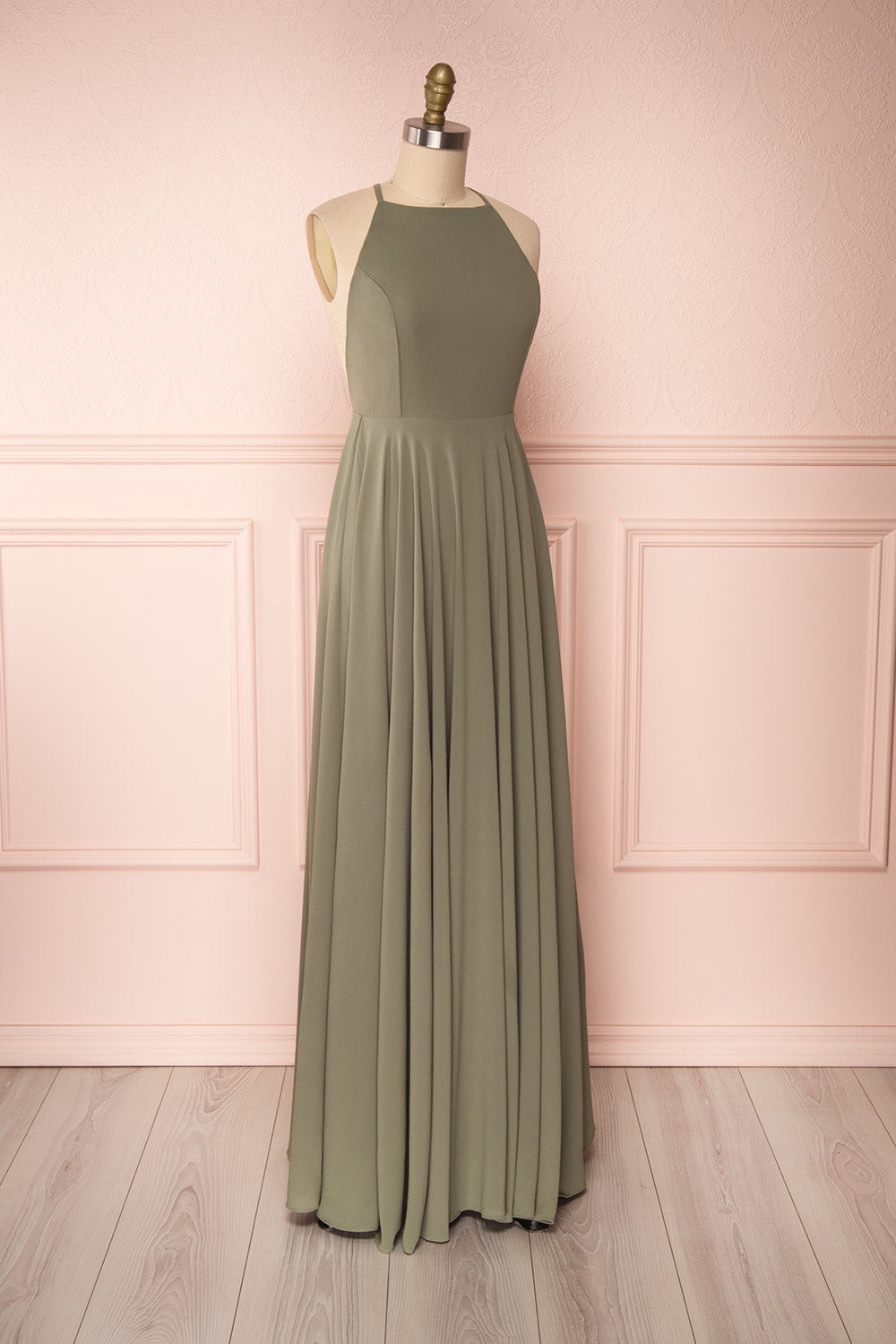 Shaynez Sage Green Empire A-Line Prom Dress side view | Boutique 1861