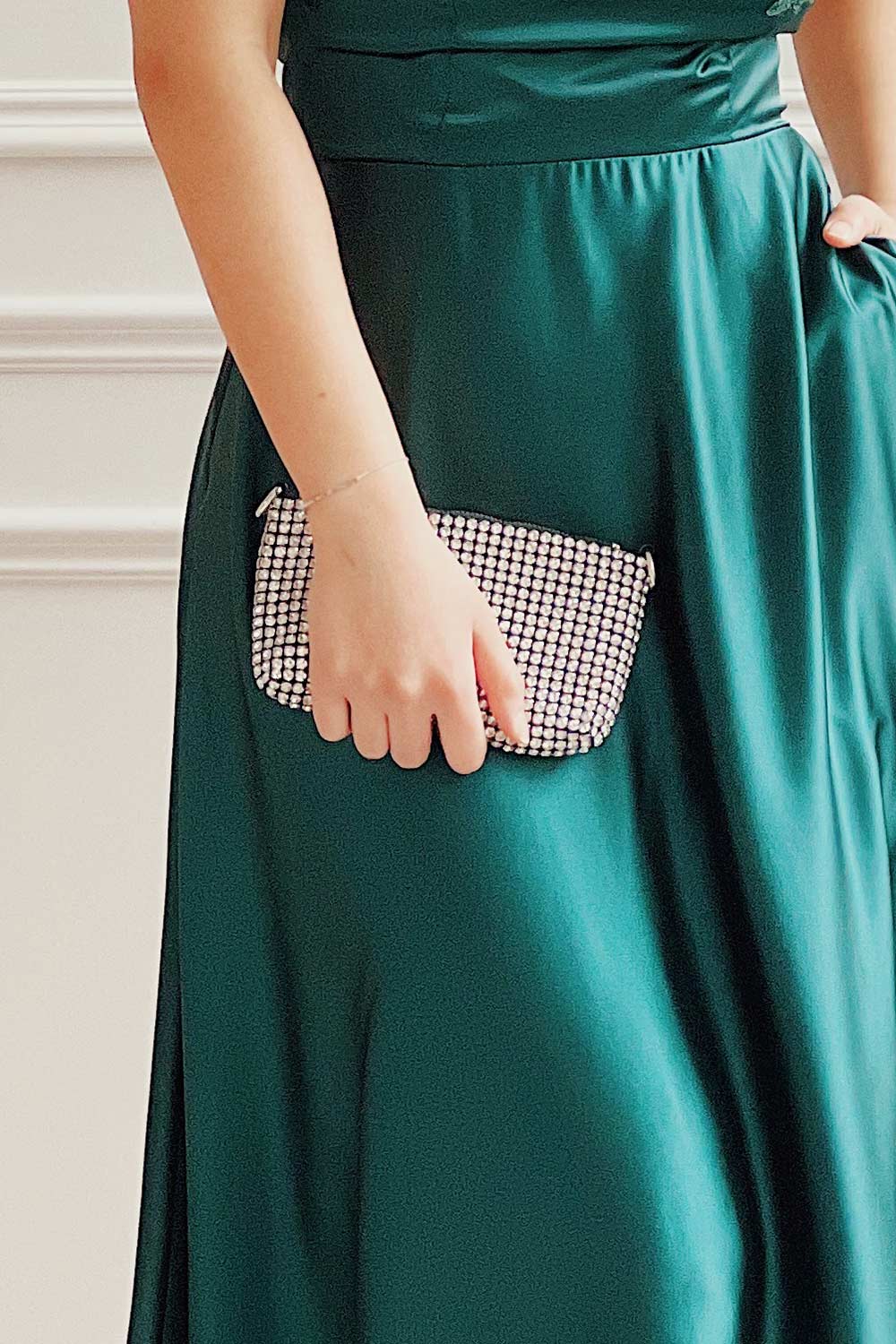 A La Brunante White Crystal Clutch Bag | Boutique 1861 on model