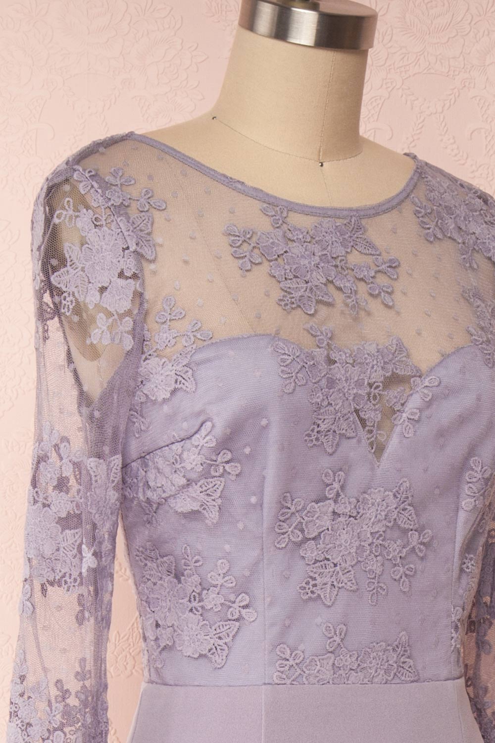 Shimi Navy Blue Floral Embroidered Mermaid Gown side close up | Boudoir 1861