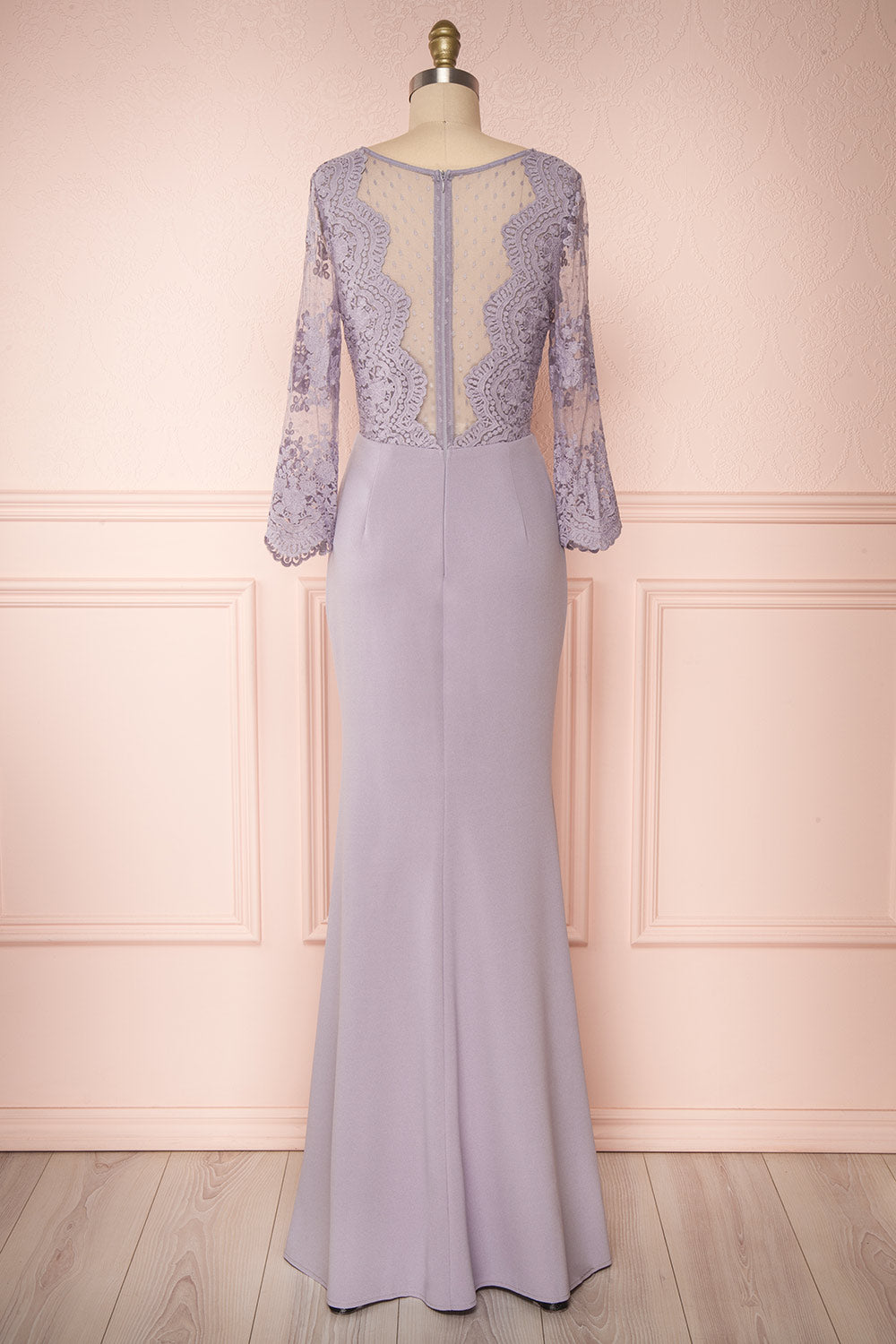 Shimi Navy Blue Floral Embroidered Mermaid Gown back view | Boudoir 1861