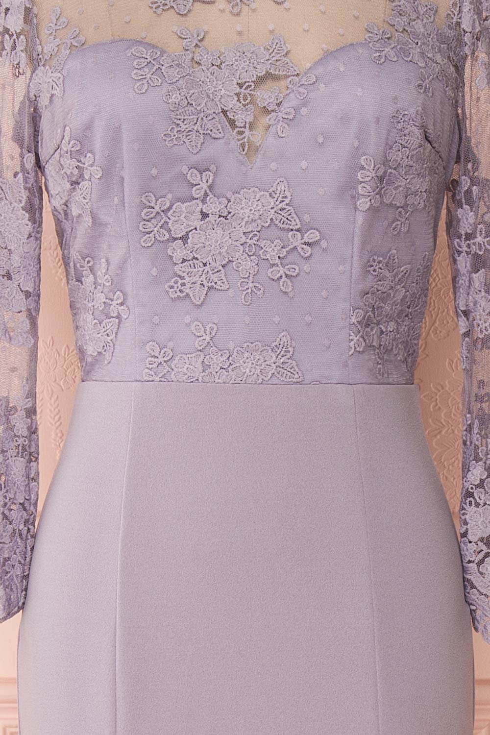 Shimi Navy Blue Floral Embroidered Mermaid Gown texture close up | Boudoir 1861