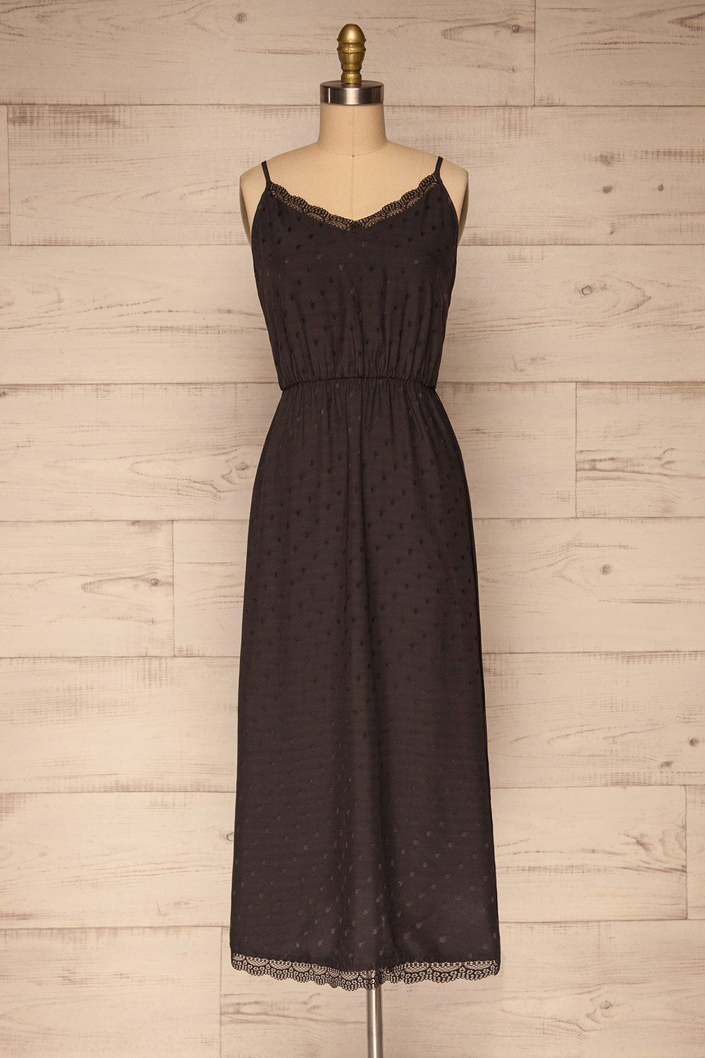 Sibiu Black Midi Dress w/ Thin Straps | La petite garçonne front view