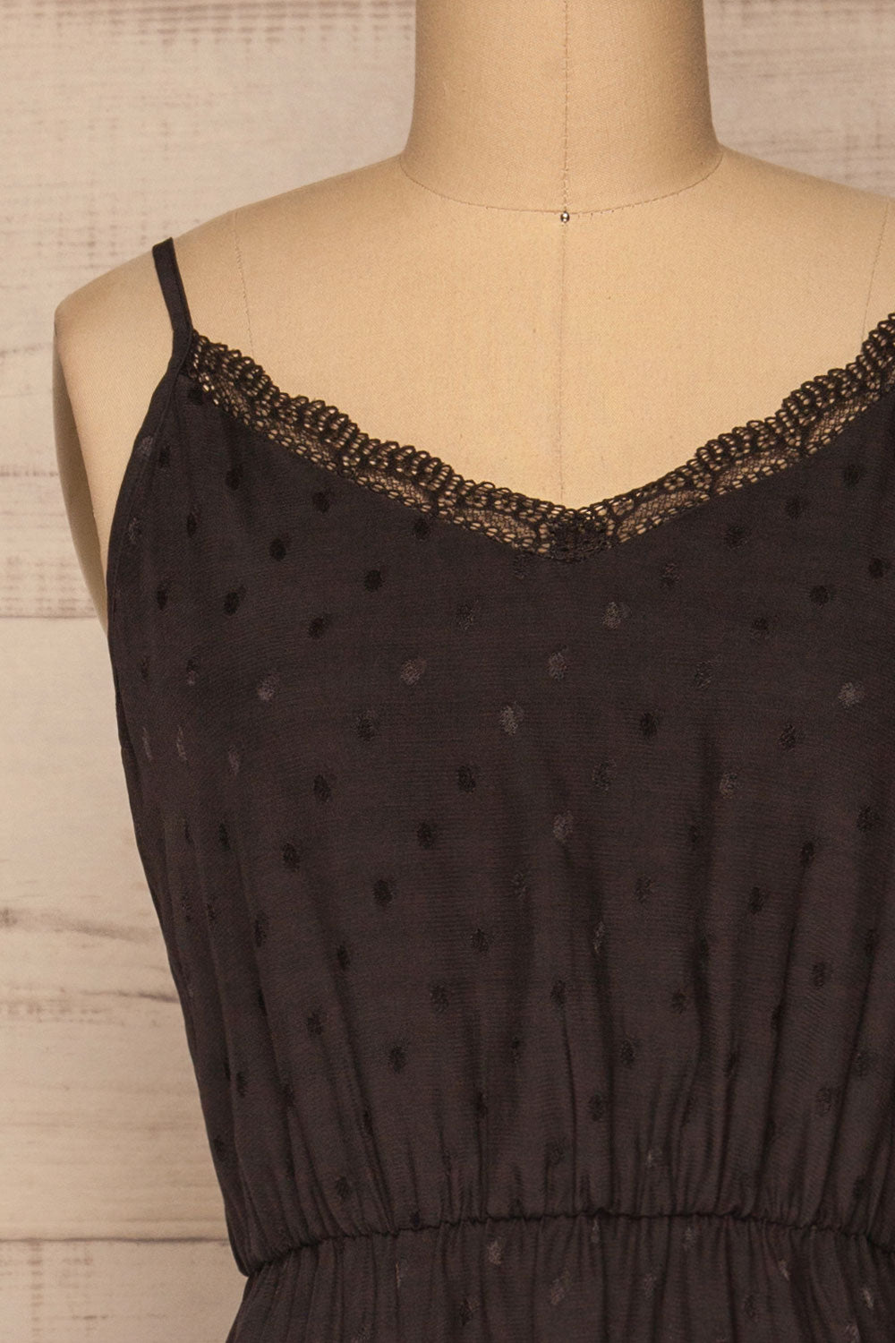 Sibiu Black Midi Dress w/ Thin Straps | La petite garçonne front close-up