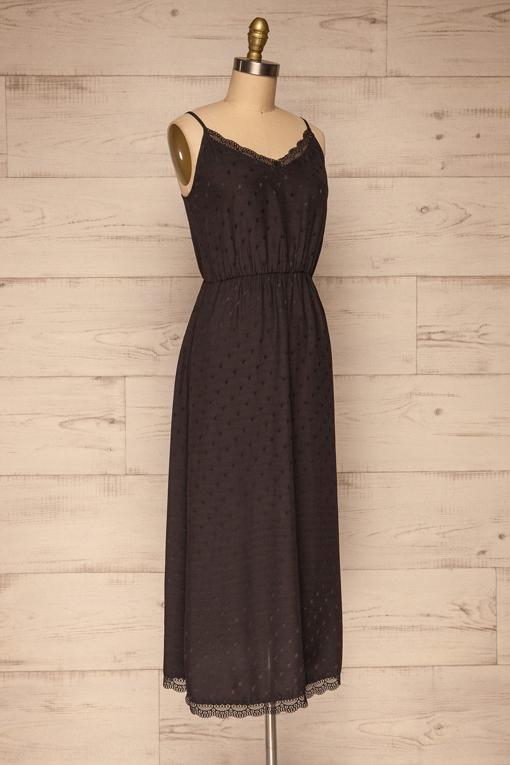 Sibiu Black Midi Dress w/ Thin Straps | La petite garçonne side view