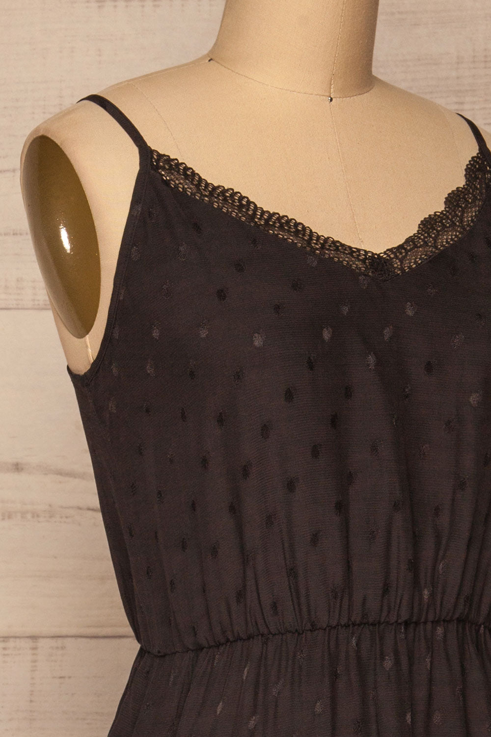 Sibiu Black Midi Dress w/ Thin Straps | La petite garçonne side close-up