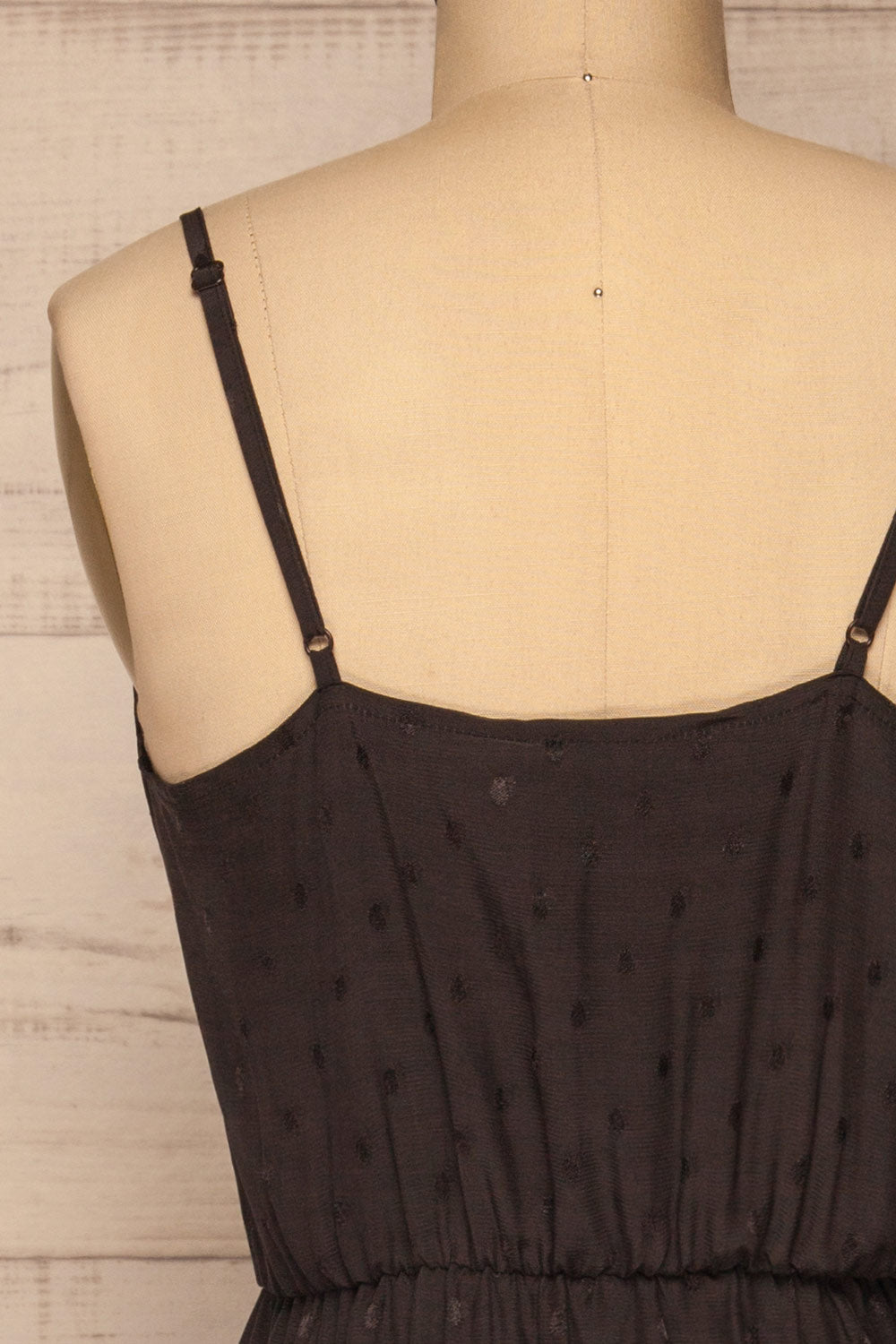 Sibiu Black Midi Dress w/ Thin Straps | La petite garçonne back close-up