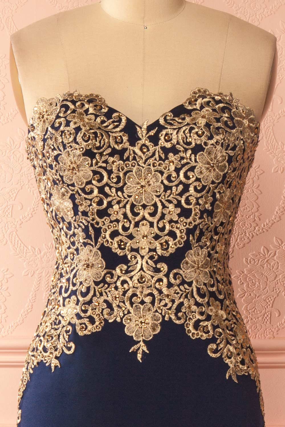Sidorela Navy Blue Gown with Golden Embroideries | Boutique 1861