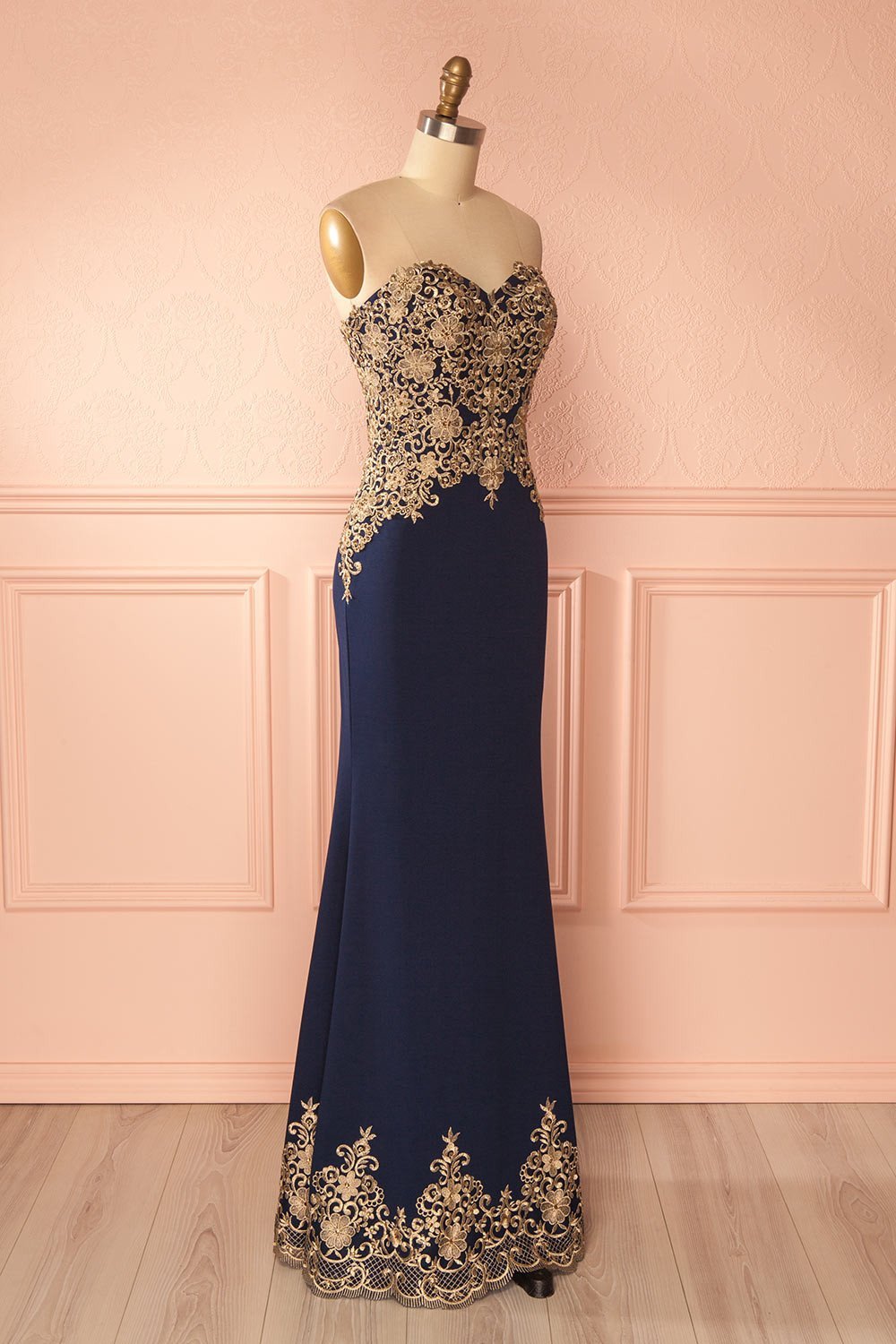 Sidorela Navy Blue Gown with Golden Embroideries | Boutique 1861