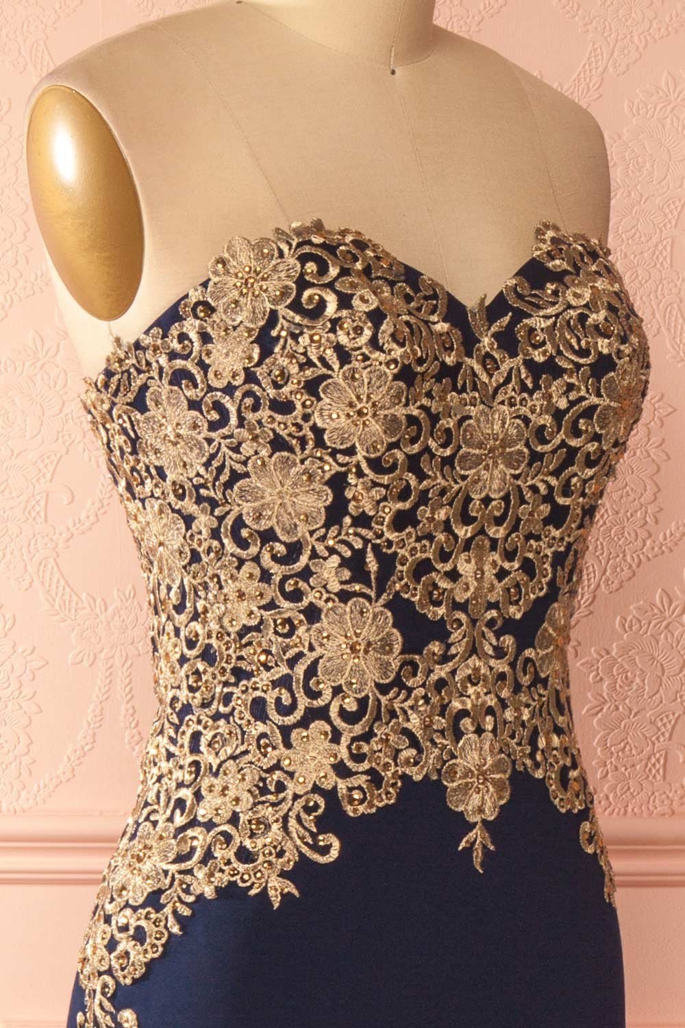 Sidorela Navy Blue Gown with Golden Embroideries | Boutique 1861