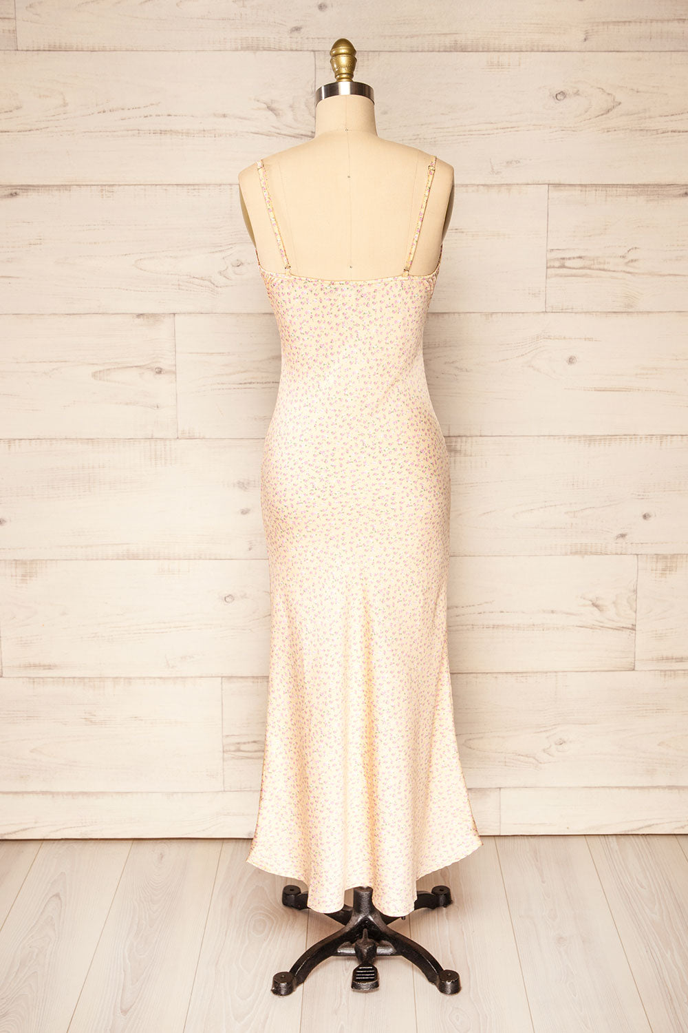 Sigtu Yellow Floral Satin Dress w/ Thin Straps | La petite garçonne back view