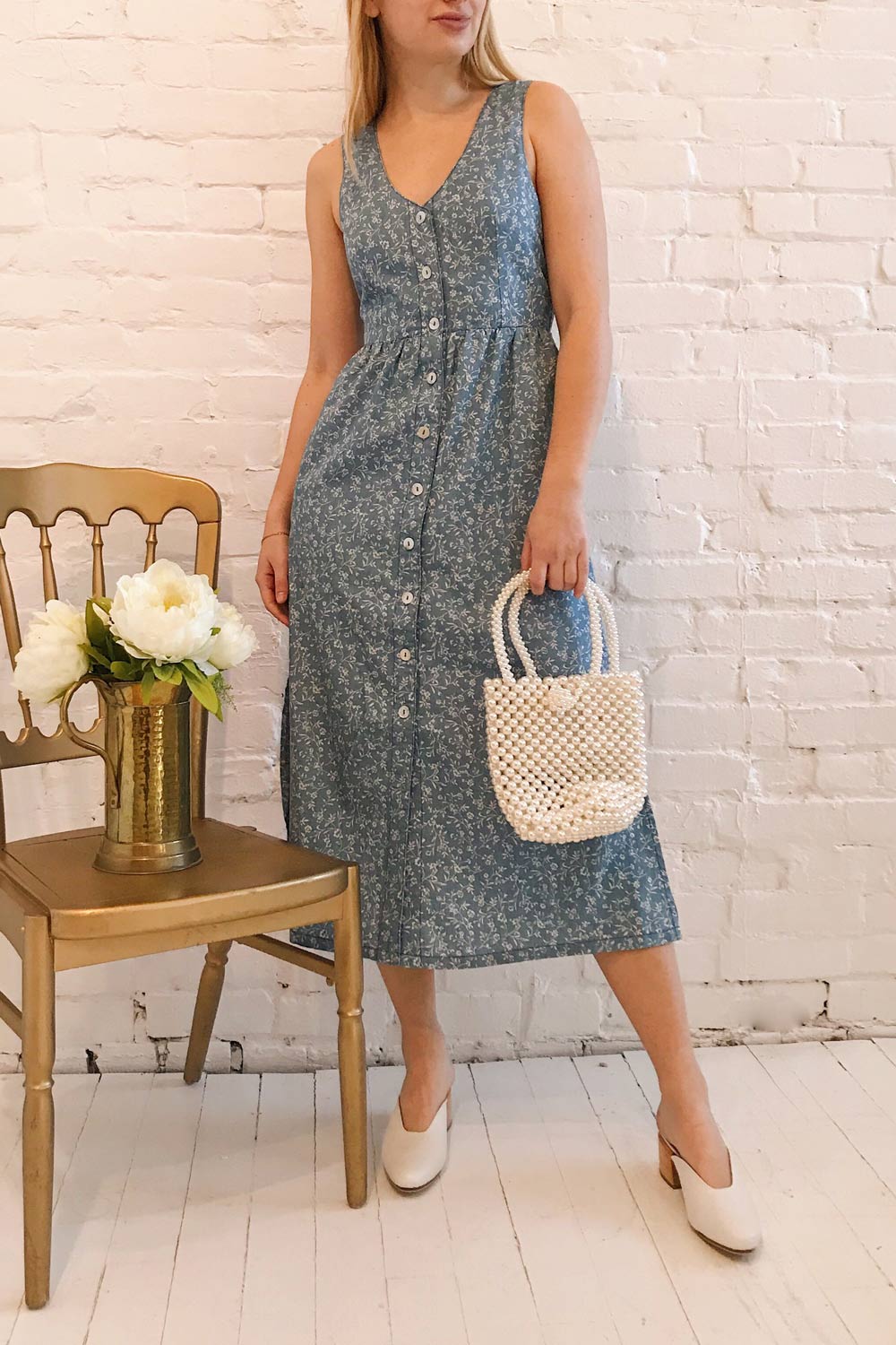 Sihem Blue Patterned Midi Dress w/ Pockets | Boutique 1861 model look