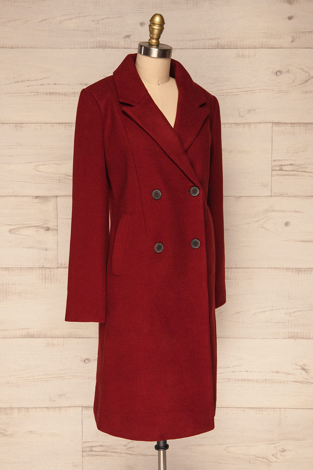Silkeborg Burgundy Double Breasted Felt Coat | La Petite Garçonne side view