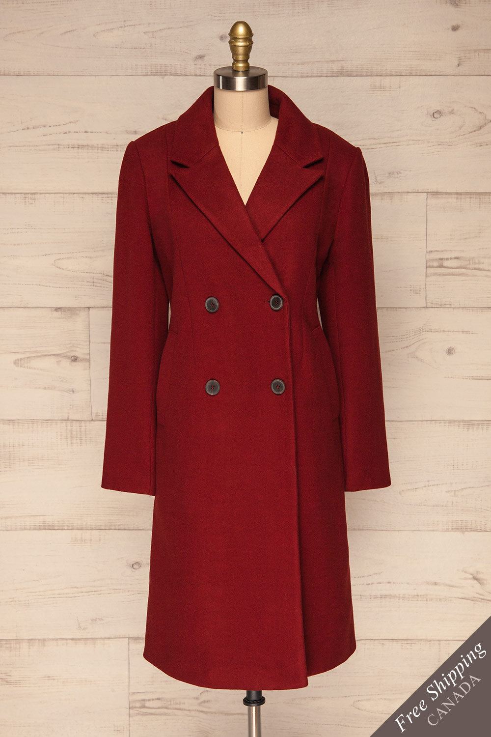 Silkeborg Burgundy Double Breasted Felt Coat | La Petite Garçonne front view