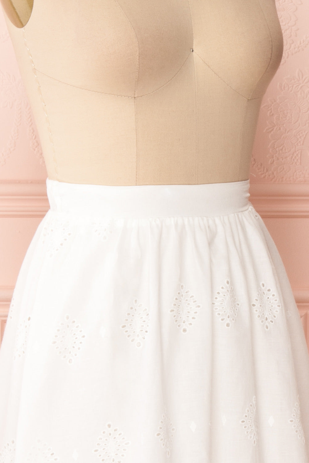 Sioban White High-Waisted Openwork Midi Skirt | Boutique 1861 side close up