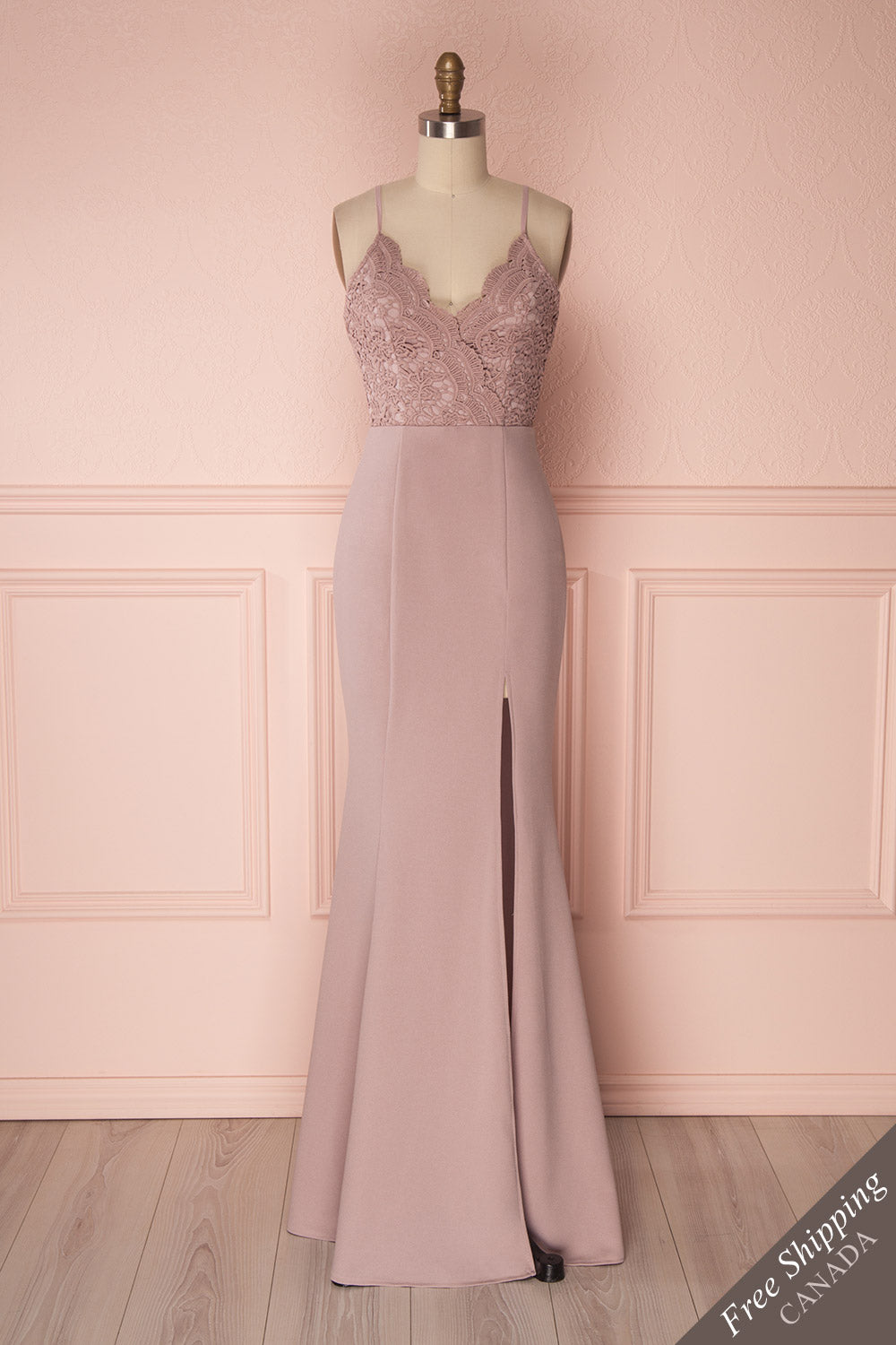 Sivma Moon Dusty Mauve Flared Gown with Slit | Boutique 1861
