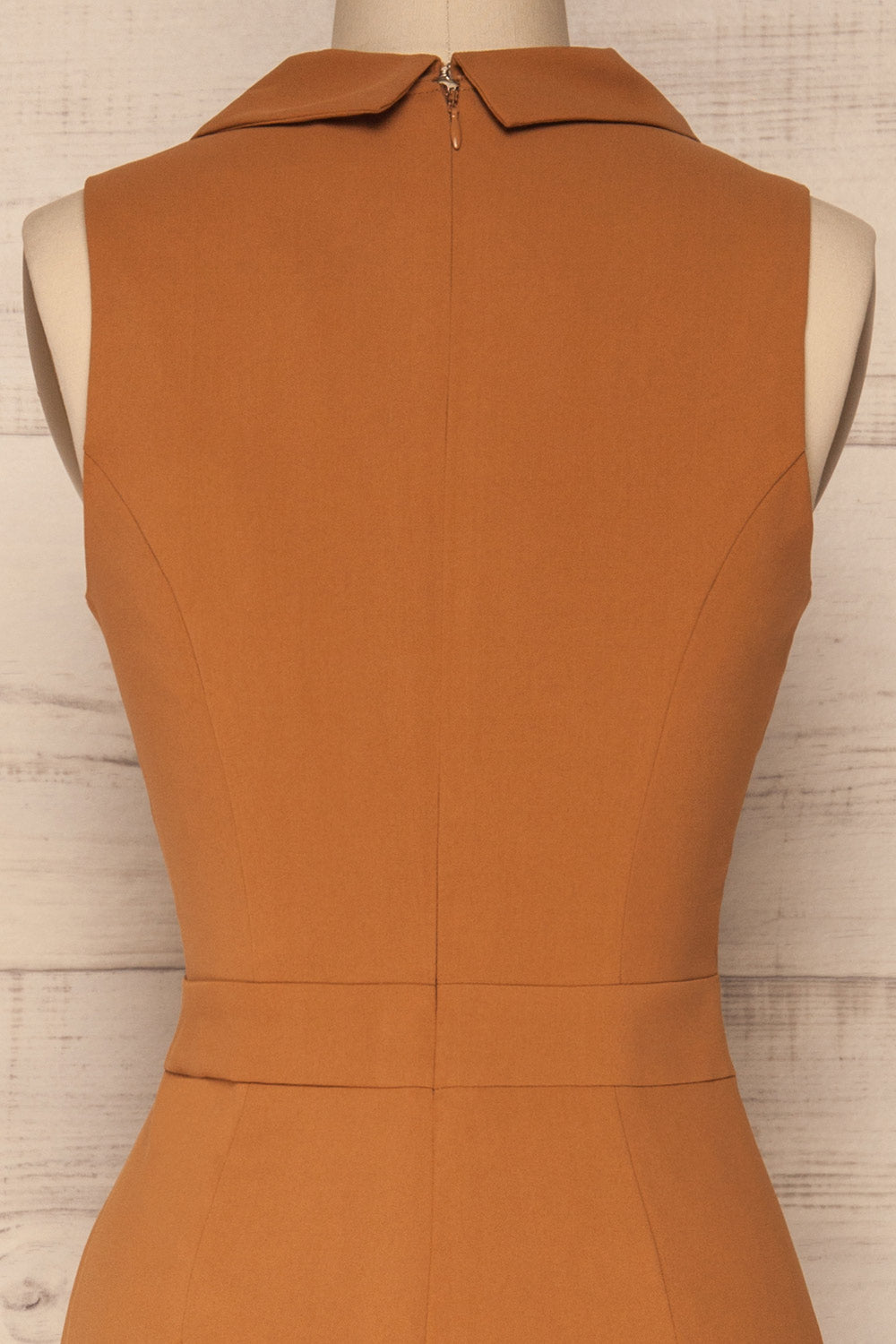 Skirling Camel Romper with Tailor Collar | La Petite Garçonne back close-up