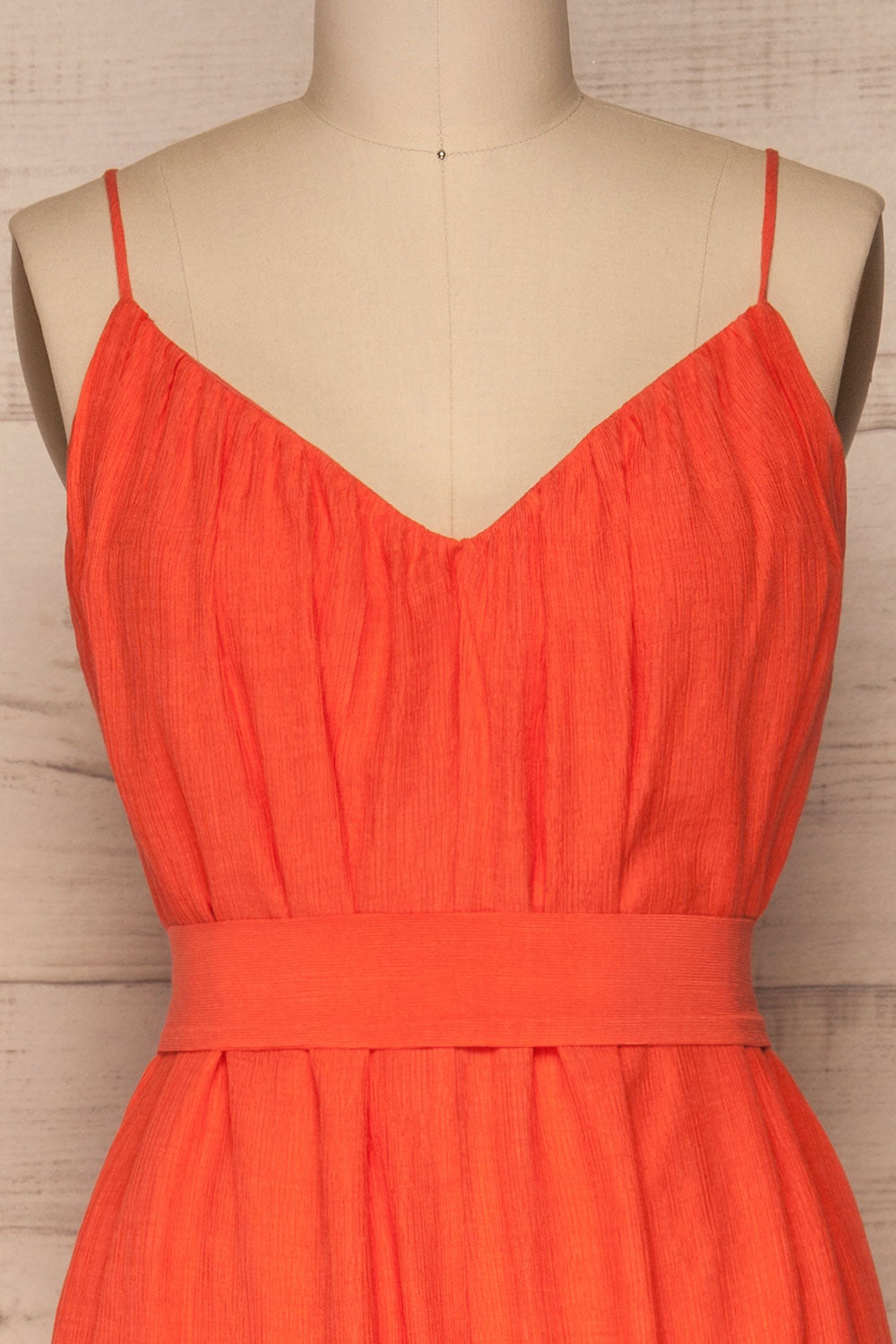 Skogar Coral Wide Leg Jumpsuit w/ Belt | La petite garçonne front close-up