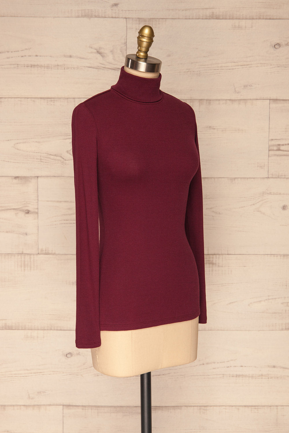 Sliema Burgundy Turtleneck Ribbed Knit Top | La Petite Garçonne side view