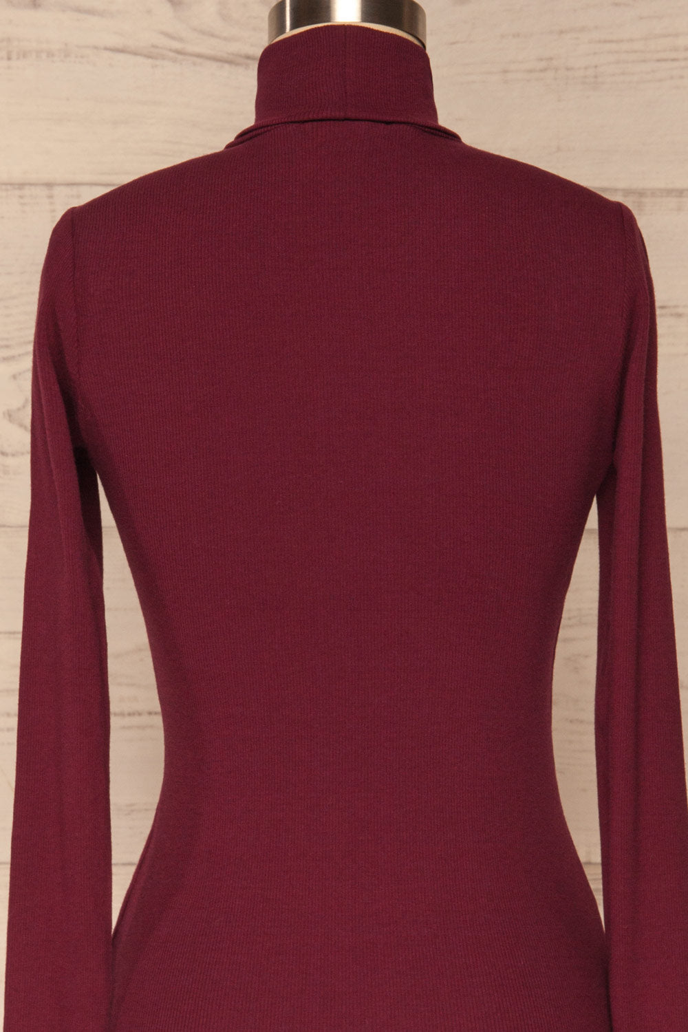 Sliema Burgundy Turtleneck Ribbed Knit Top | La Petite Garçonne back close-up