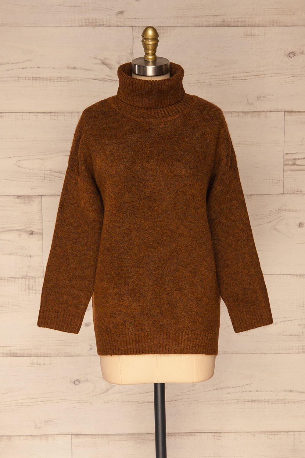 Sochi Brown Turtleneck Knit Sweater | La petite garçonne front view
