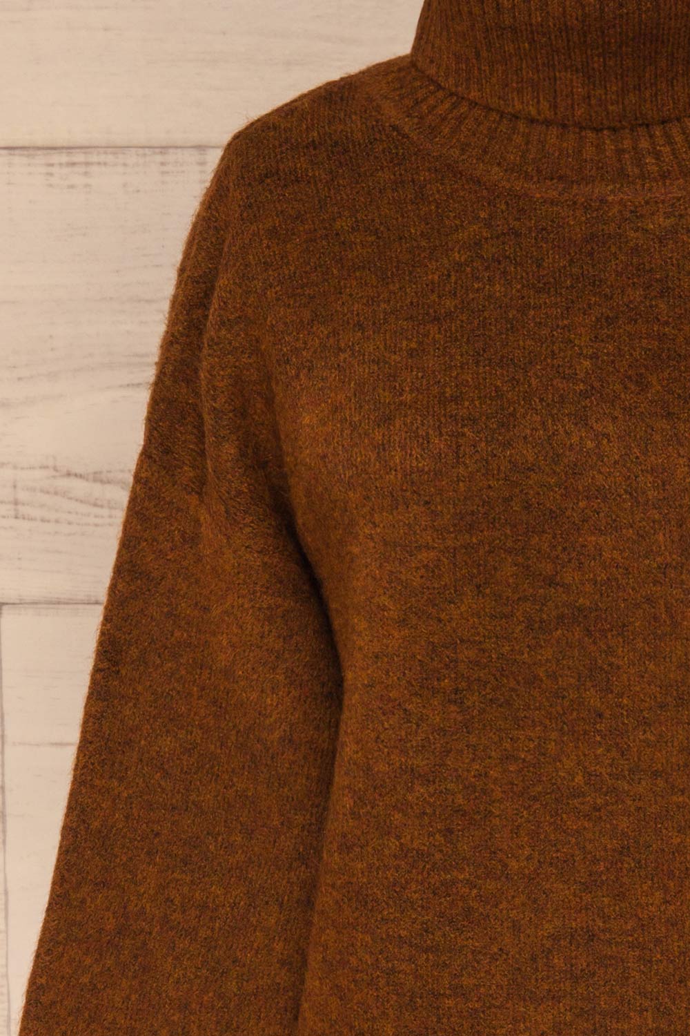 Sochi Brown Turtleneck Knit Sweater | La petite garçonne front close-up