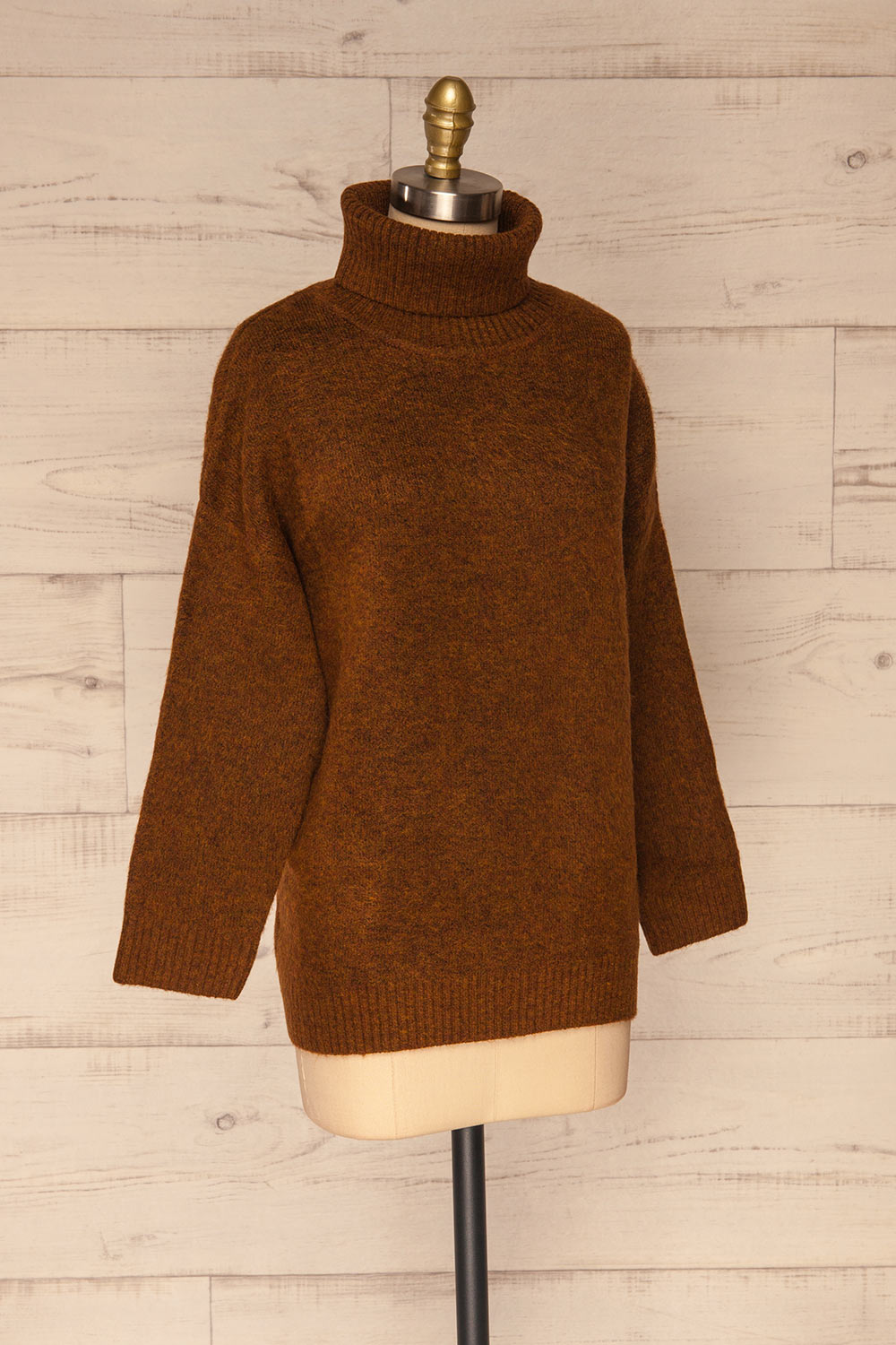 Sochi Brown Turtleneck Knit Sweater | La petite garçonne side view