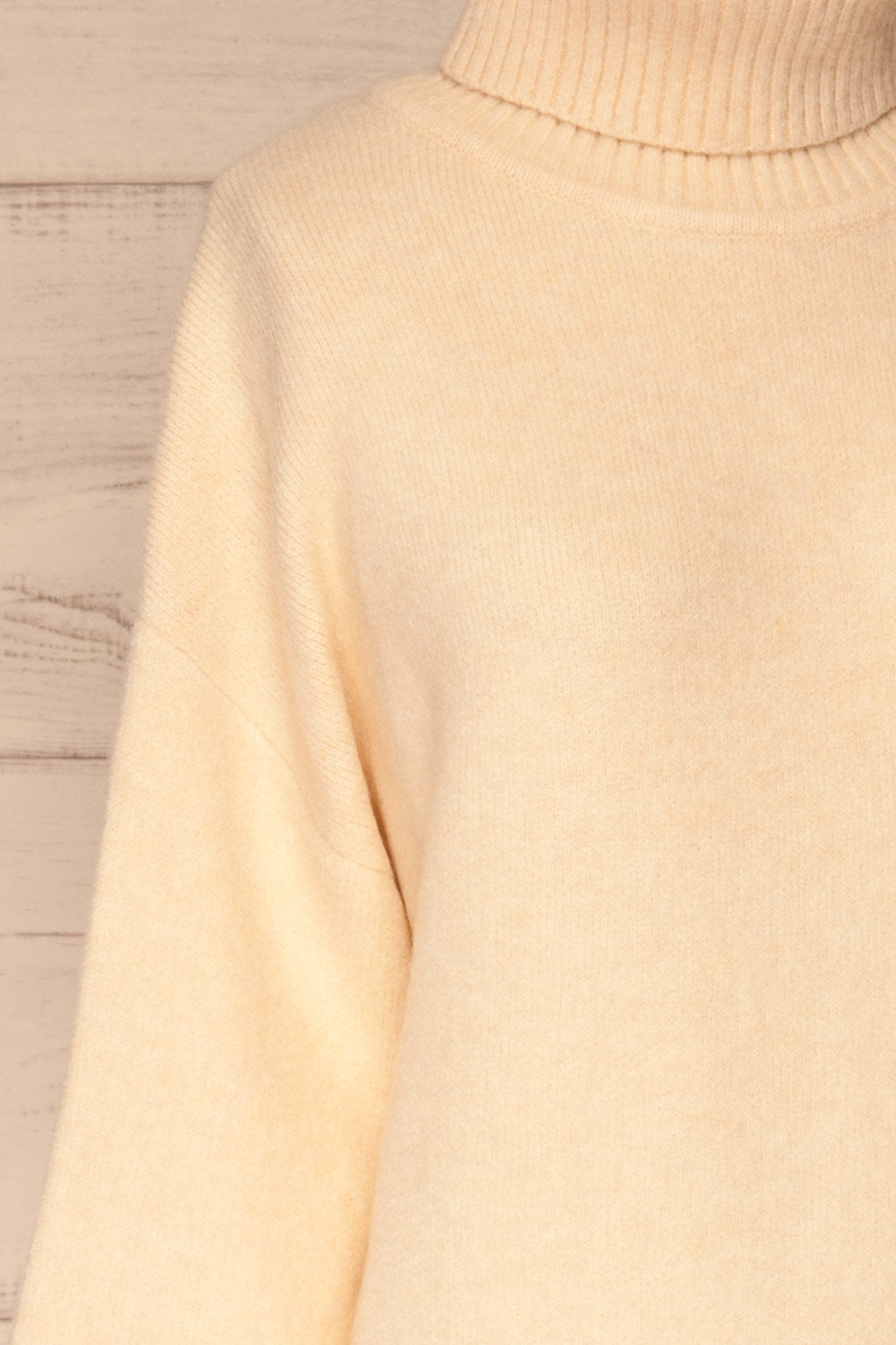 Sochi Ivory Turtleneck Knit Sweater | La petite garçonne side close-up