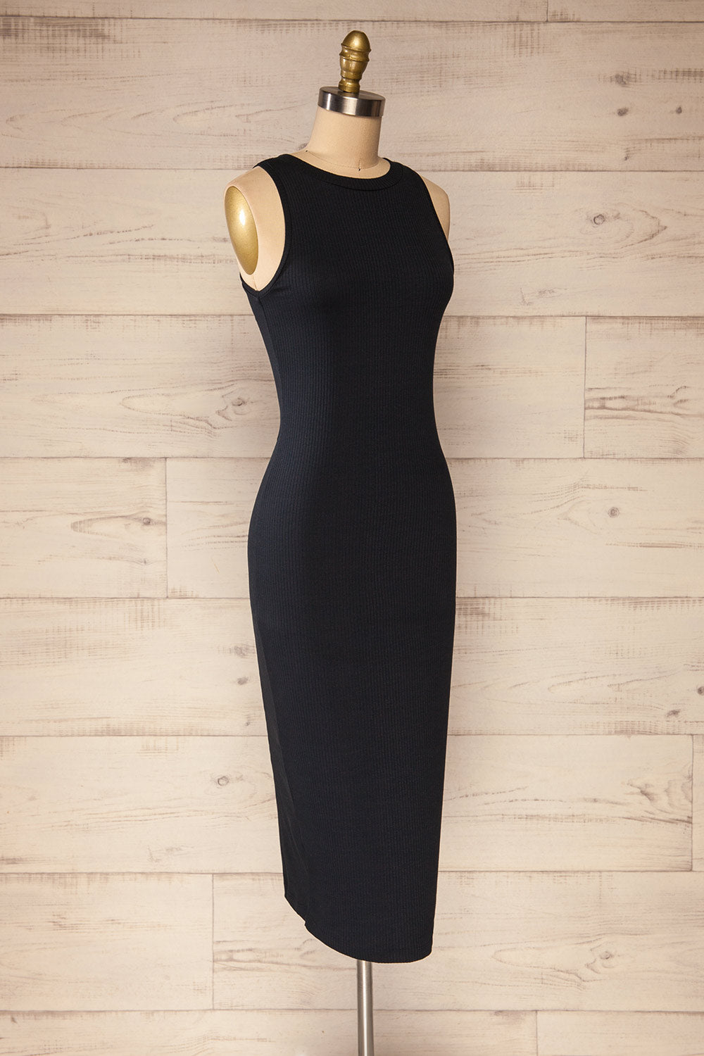 Sofia Navy Ribbed Sleeveless Midi Dress | La petite garçonne side view