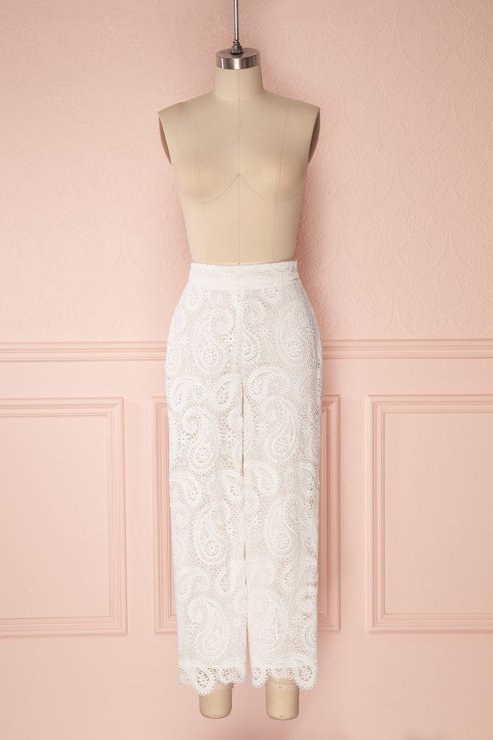 Sokaina White Crocheted Lace Cropped Trousers | Boudoir 1861