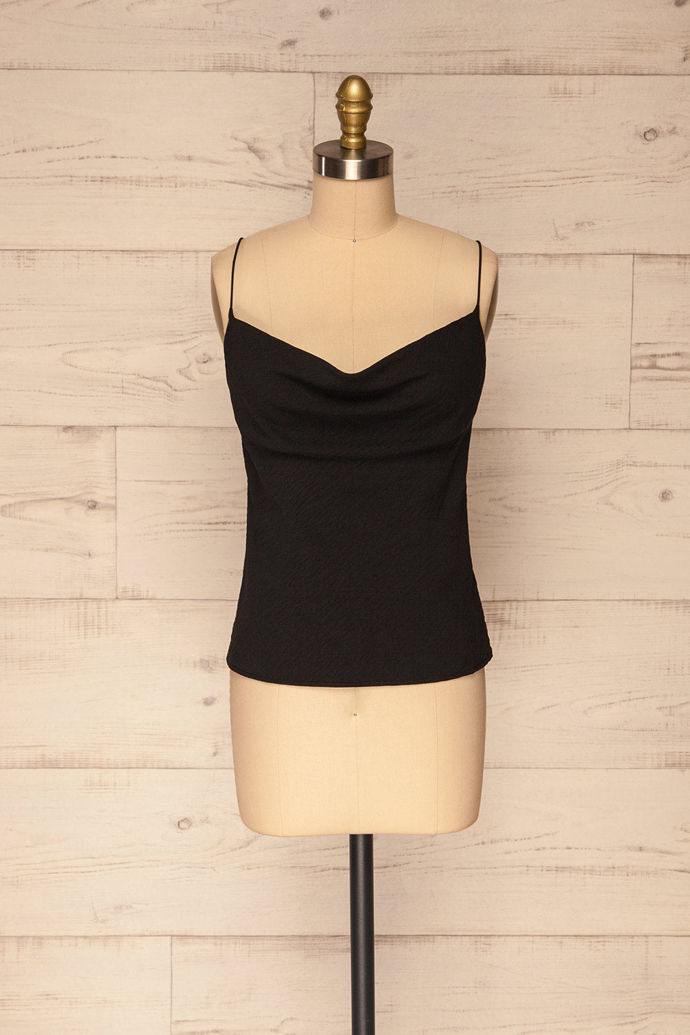Solin Black Cowl Neck Tank Top | La petite garçonne front view