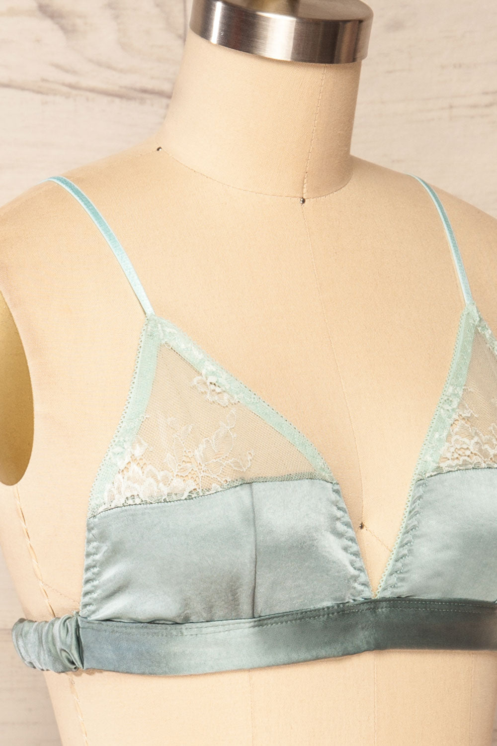 Solle Turquoise Satin Triangle Bralette | La petite garçonne side close up
