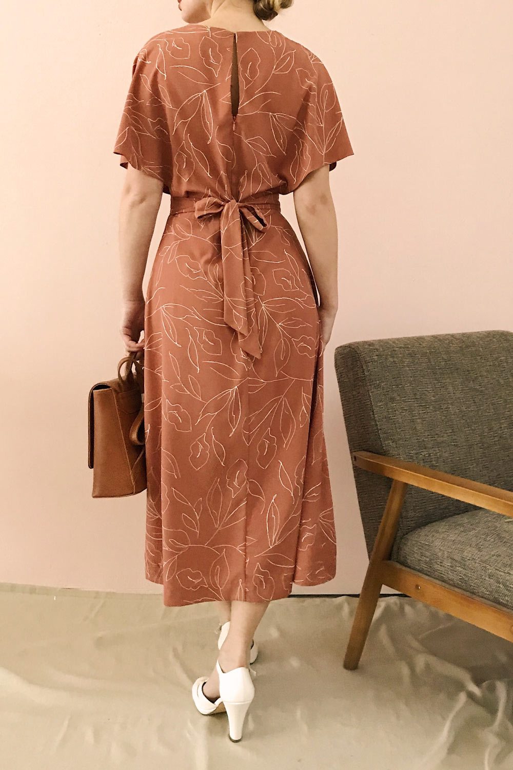 Stasya Rust Orange Faux Wrap Maxi Dress | La petite garçonne model back