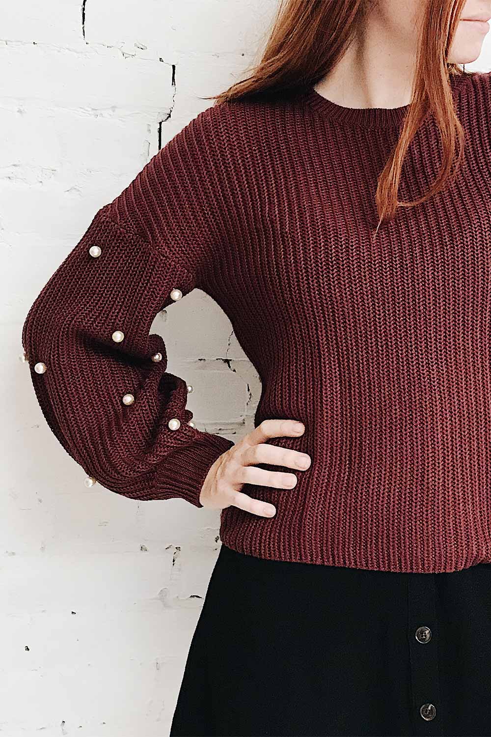 Jatiel Navy Blue Knit Sweater with Pearls | La Petite Garçonne 2