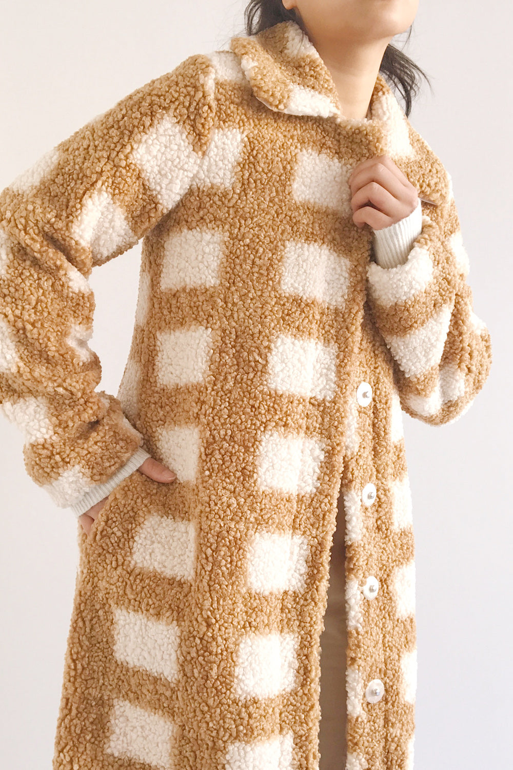 Remich Faux Sherpa Check Coat | La petite garçonne model side