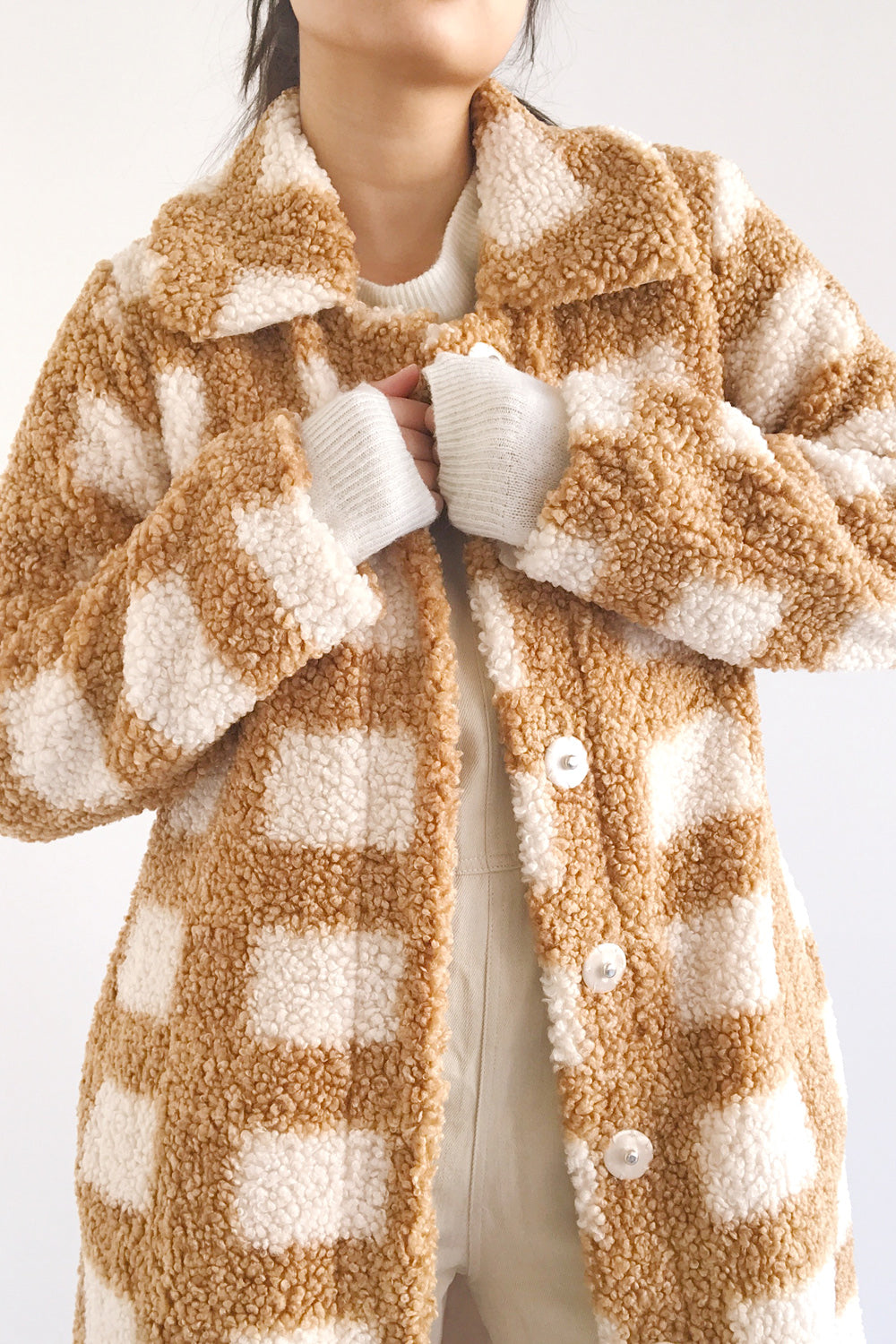 Remich Faux Sherpa Check Coat | La petite garçonne model