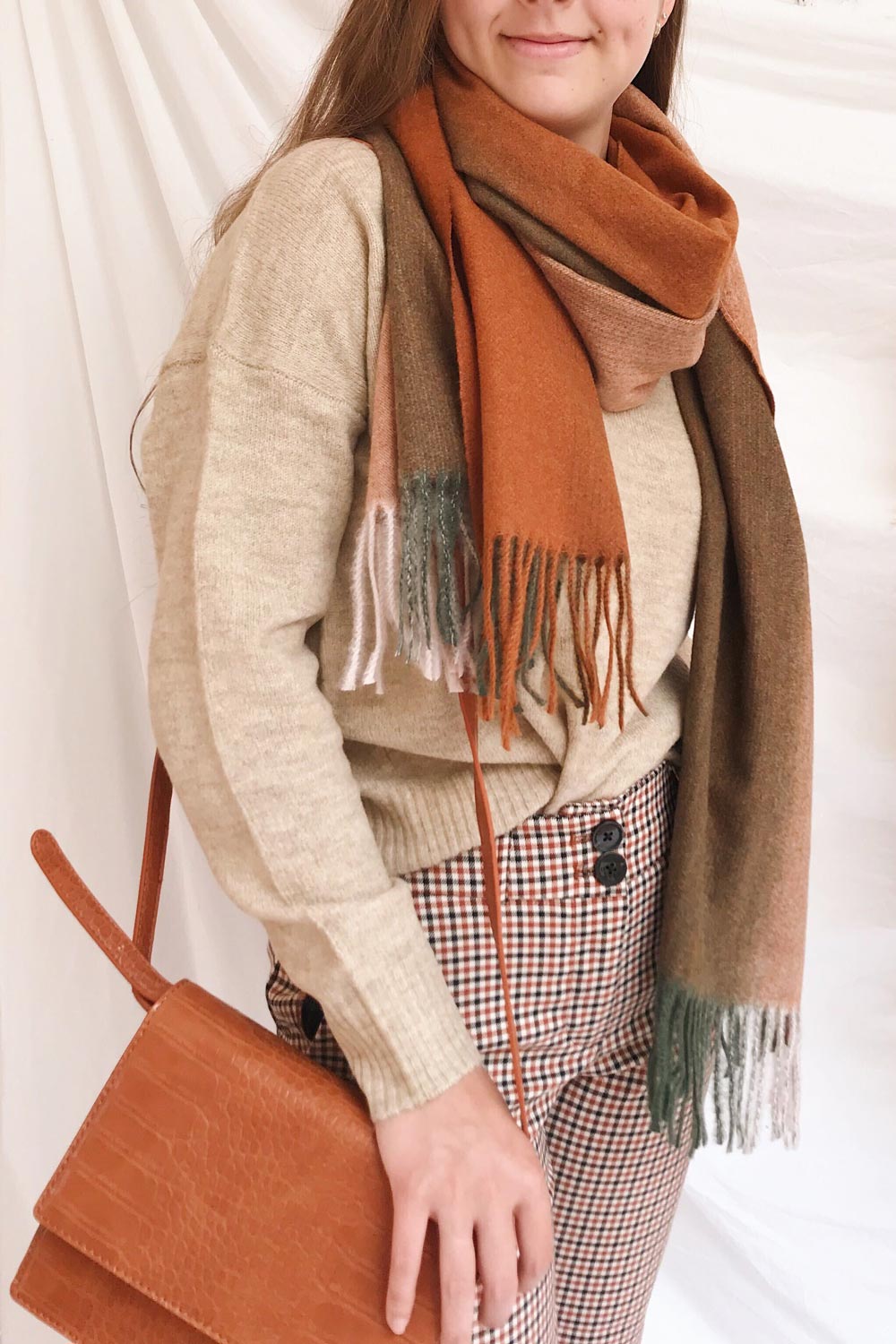 Ailleurs Colourful Soft Knitted Scarf | La petite garçonne on model