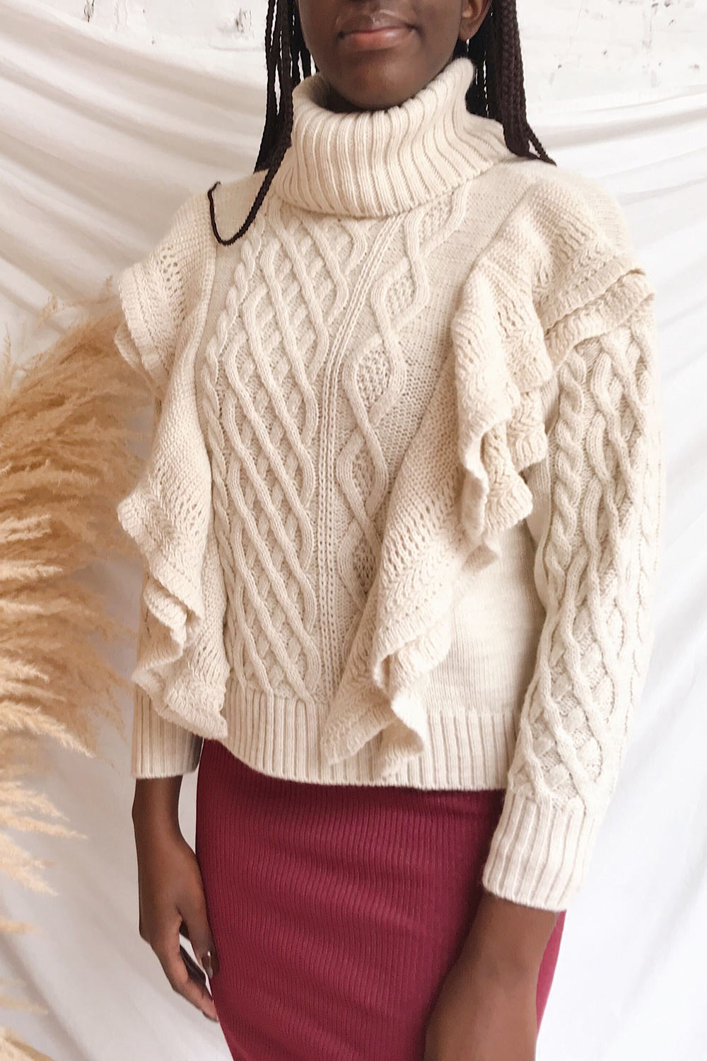 Mysliborz Beige Turtleneck Knit Sweater | La petite garçonne on model